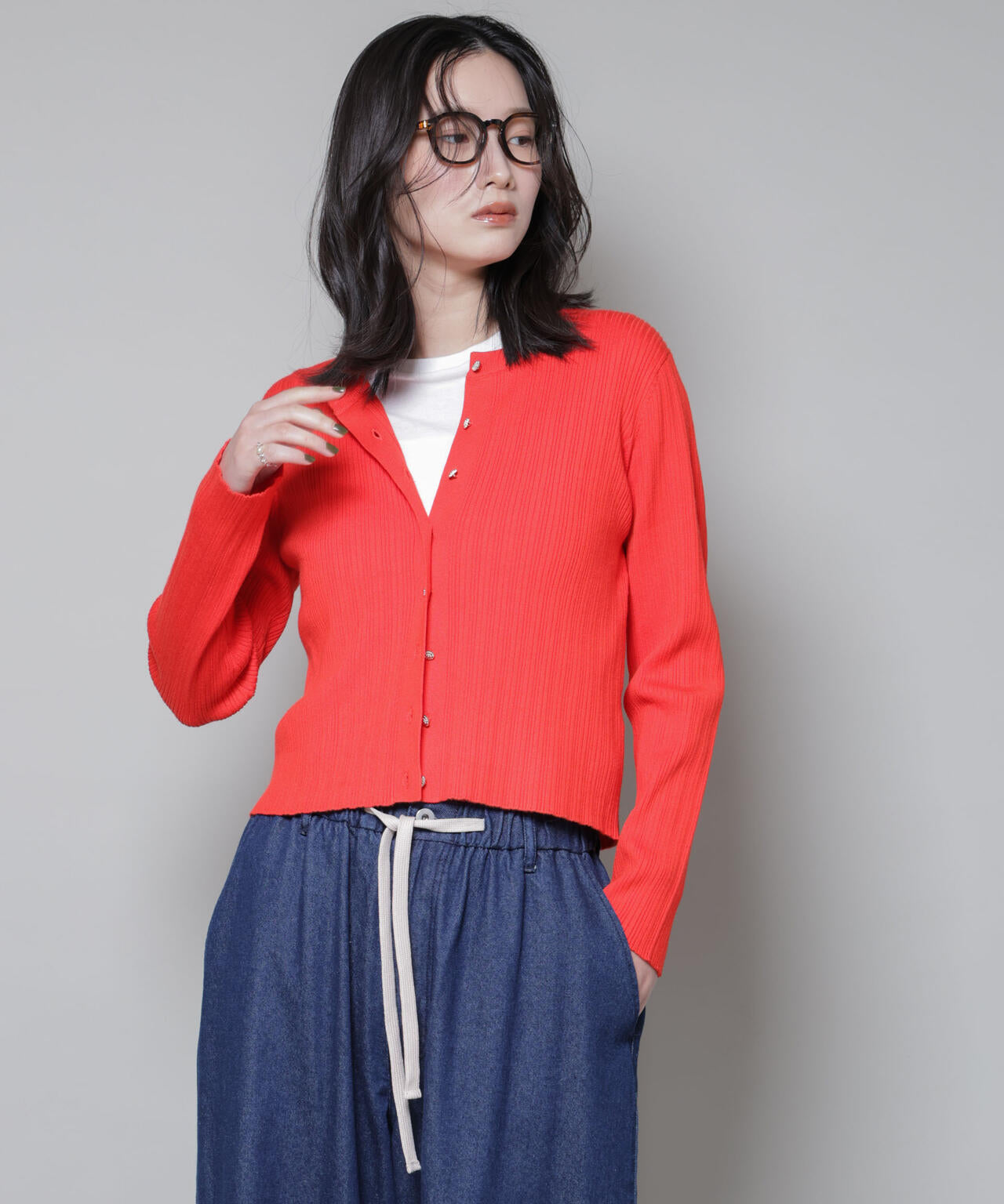 ホホバオイル加工ランダムリブカーディガン