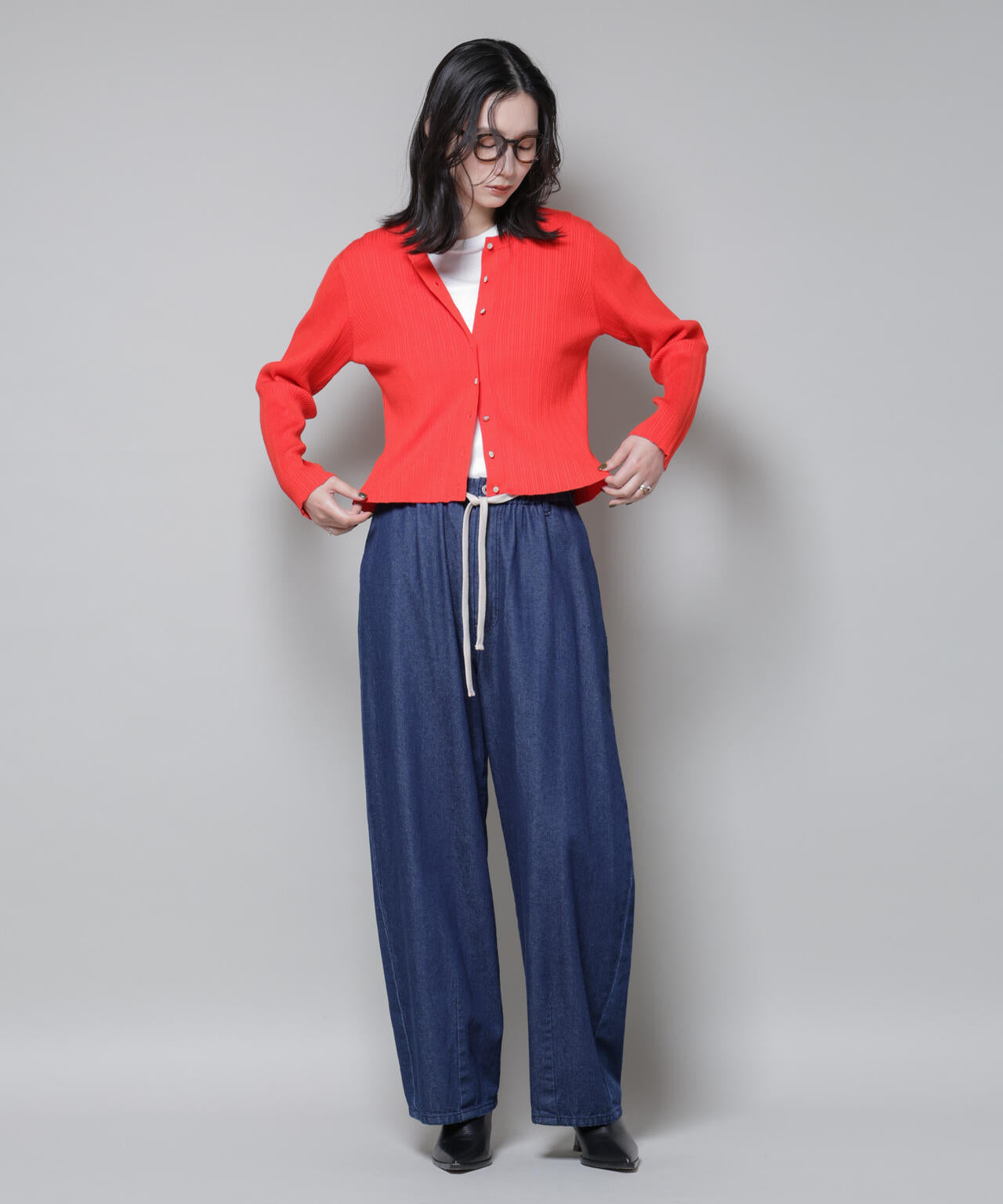 ホホバオイル加工ランダムリブカーディガン