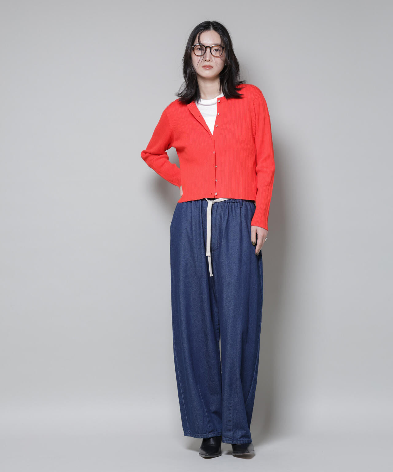 ホホバオイル加工ランダムリブカーディガン