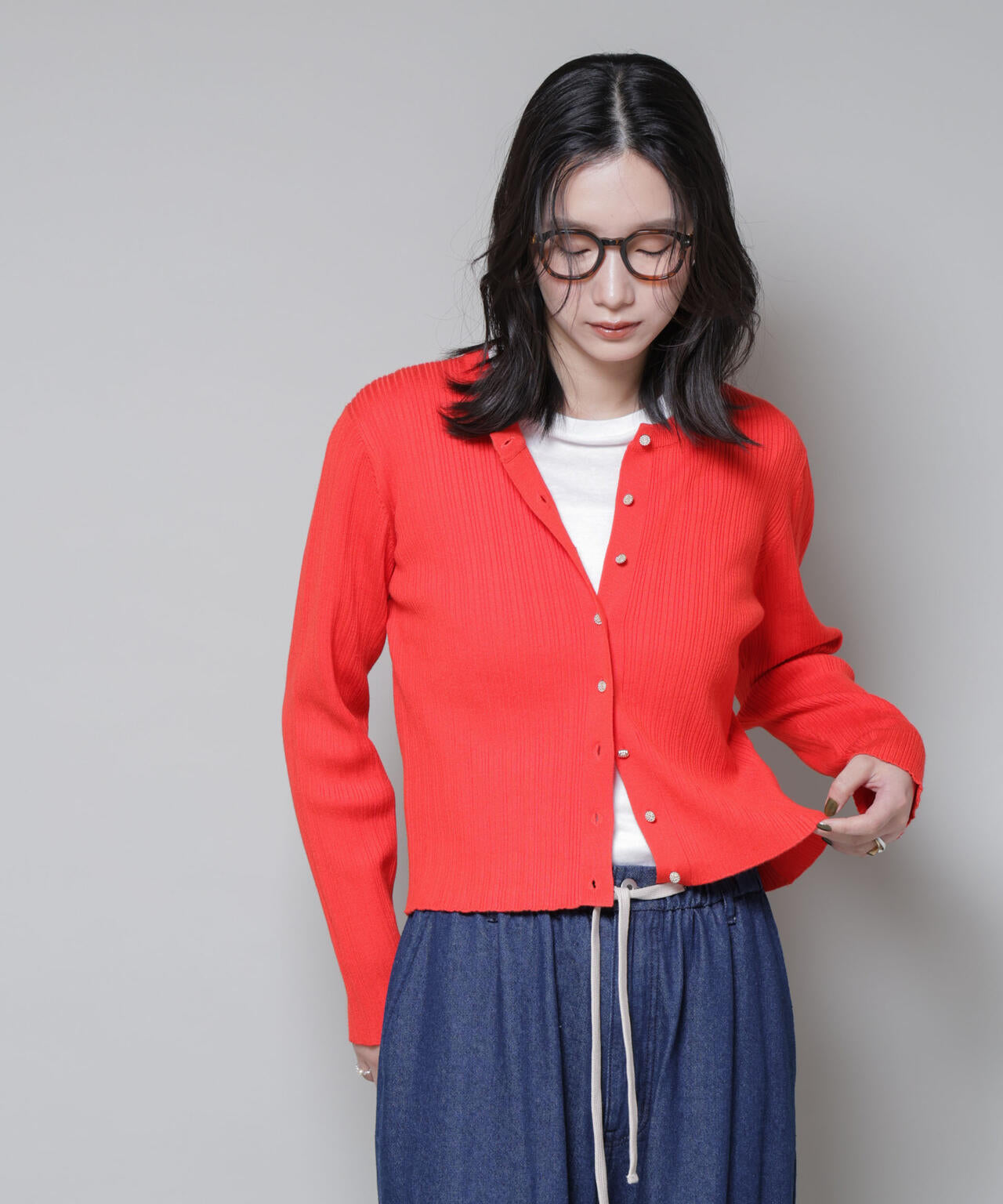 ホホバオイル加工ランダムリブカーディガン