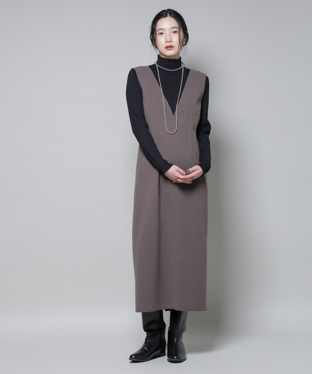 ホホバオイル加工ランダムリブタートルニット