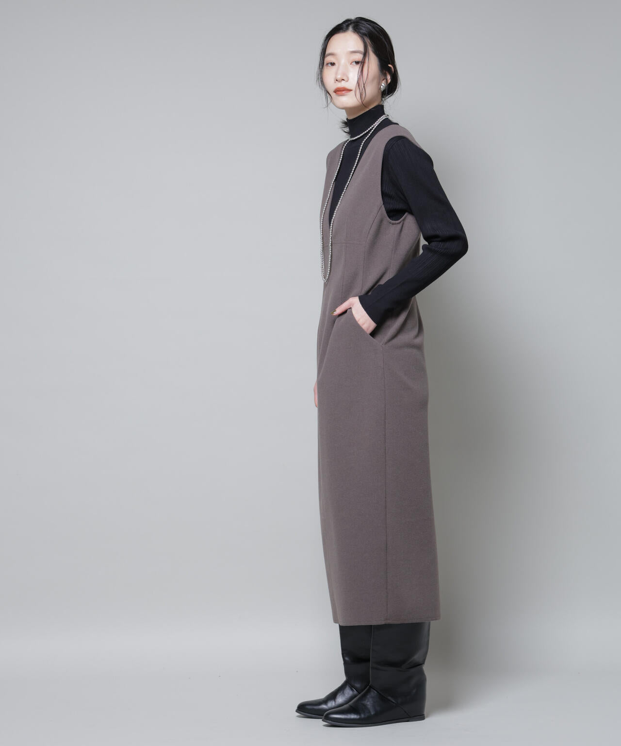 ホホバオイル加工ランダムリブタートルニット