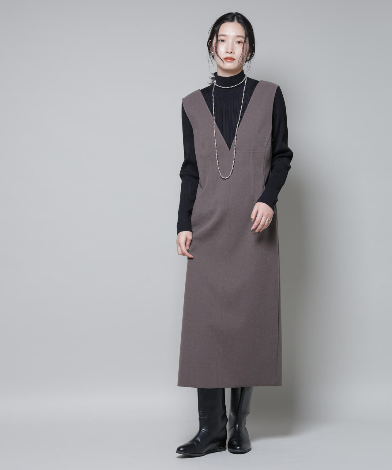 ホホバオイル加工ランダムリブタートルニット