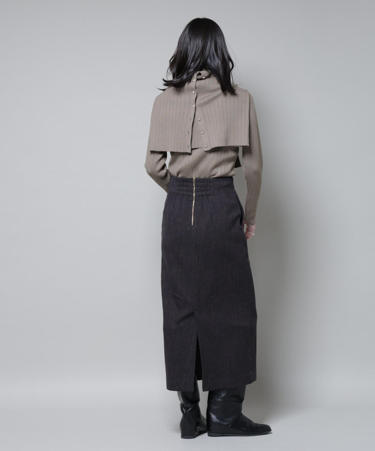 ホホバオイル加工ランダムリブタートルニット