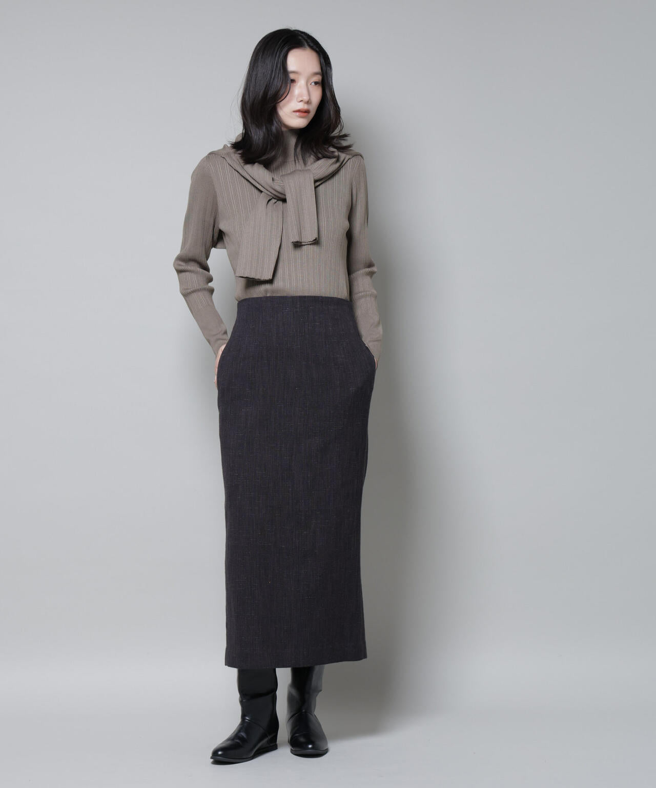 ホホバオイル加工ランダムリブタートルニット