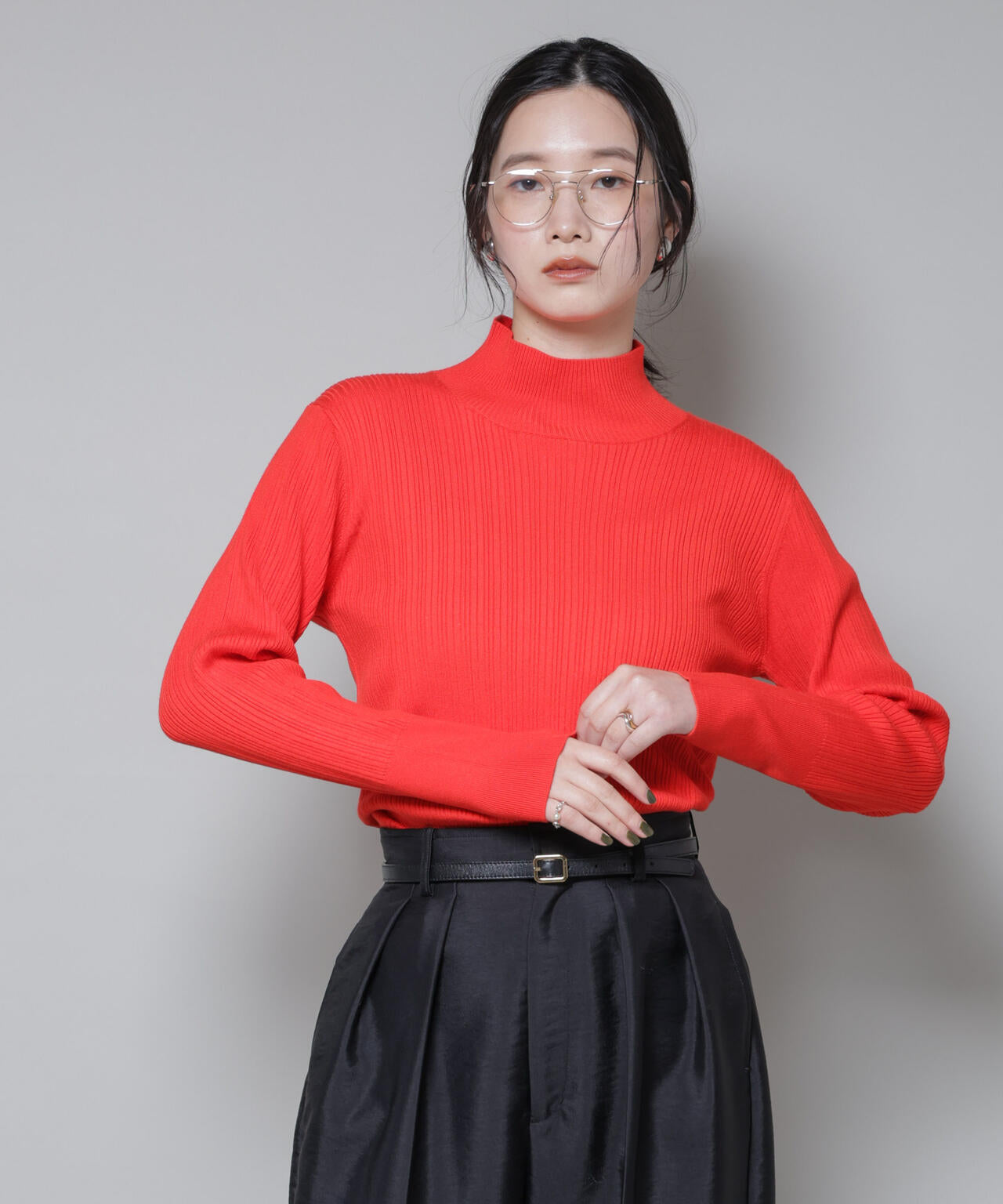 ホホバオイル加工ランダムリブタートルニット