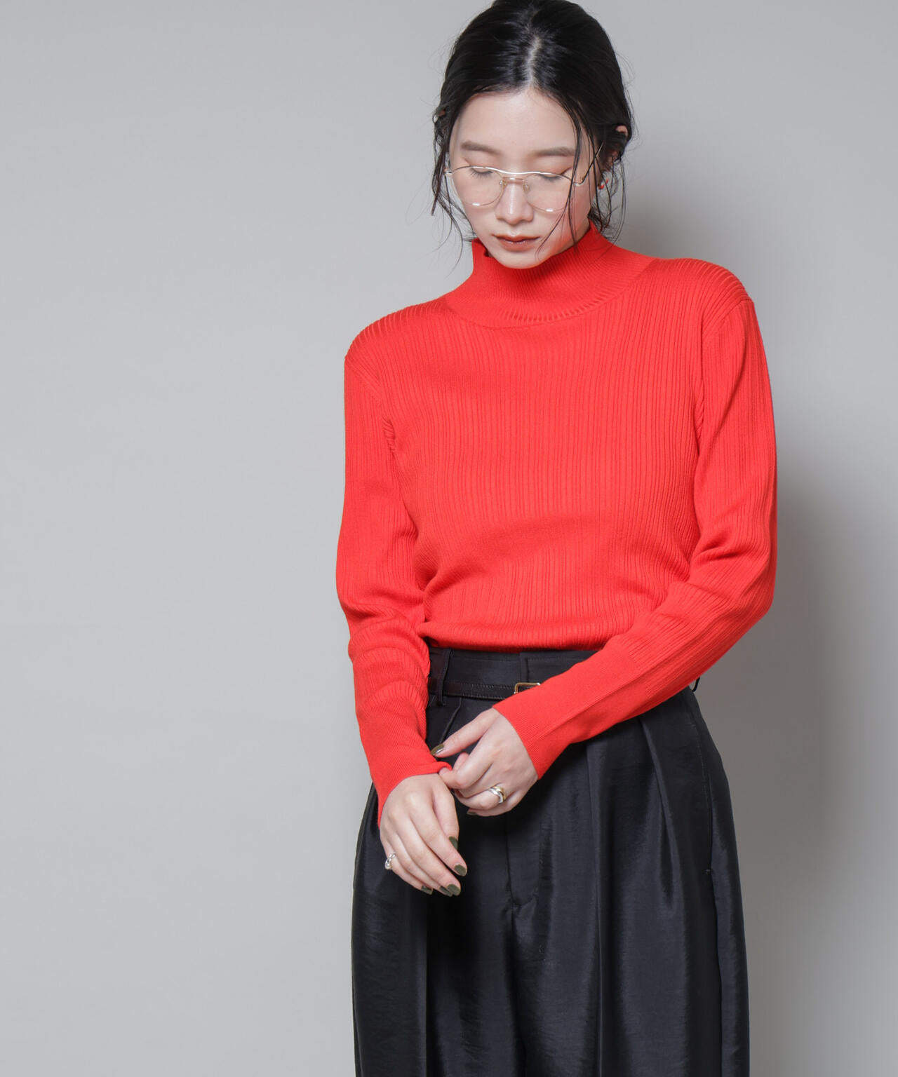 ホホバオイル加工ランダムリブタートルニット