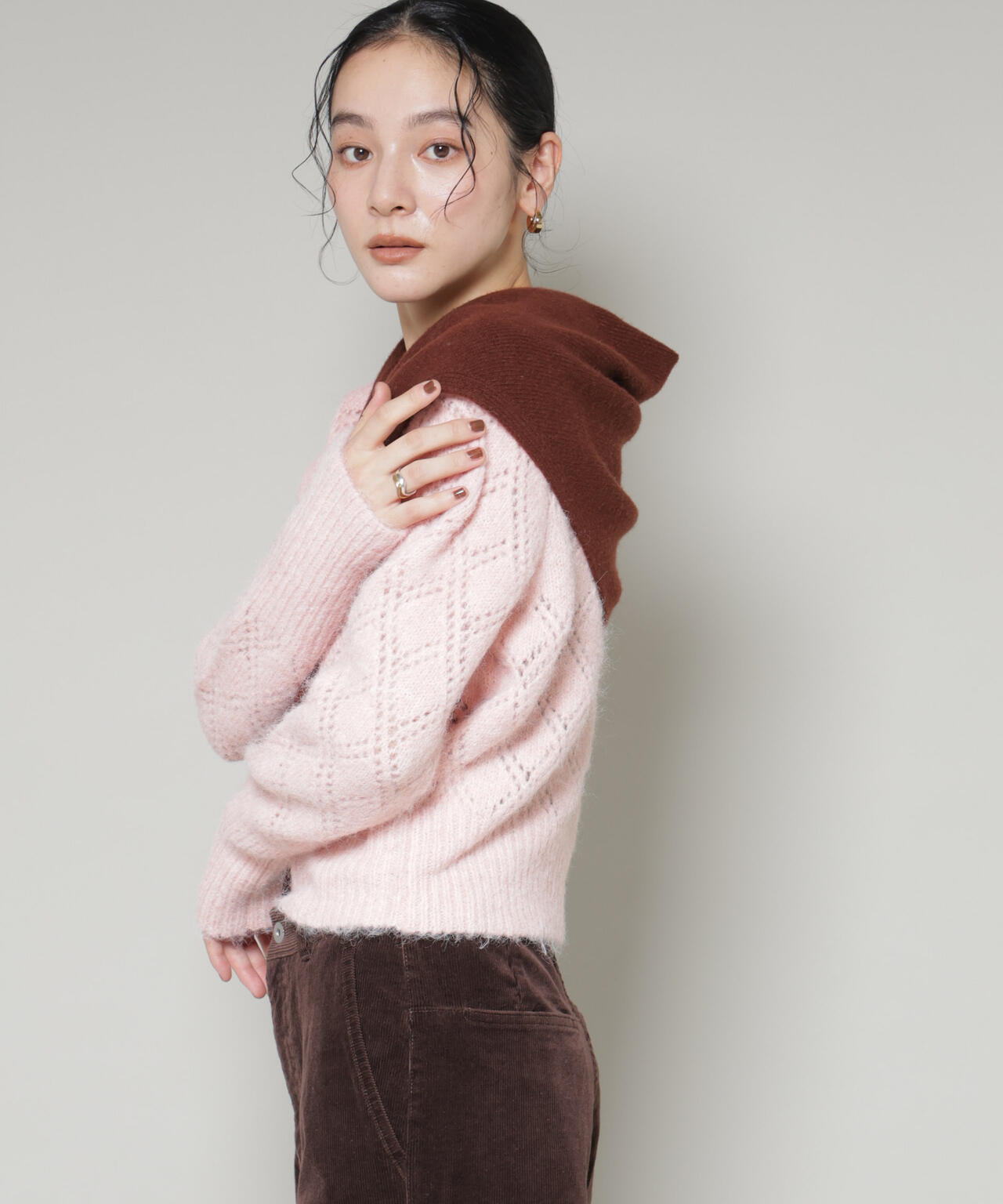 ヘアリー透かしダイヤ柄ニットプルオーバー