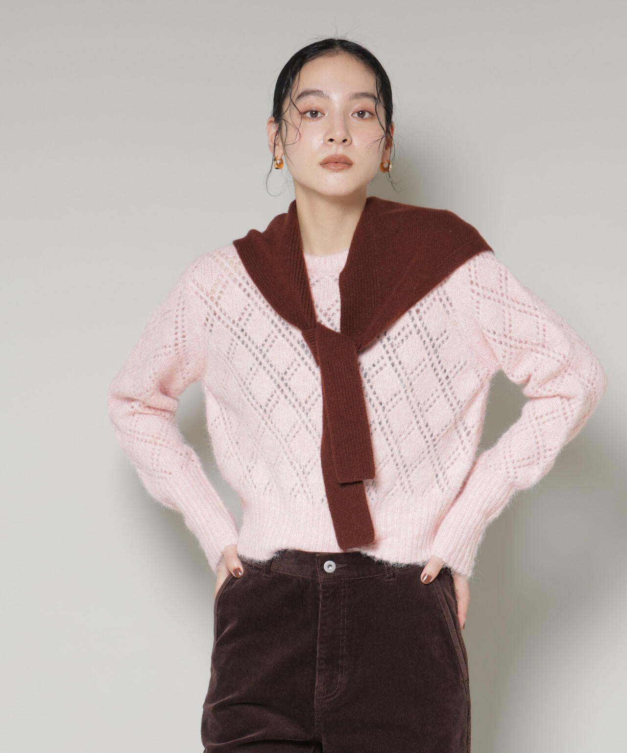 ヘアリー透かしダイヤ柄ニットプルオーバー