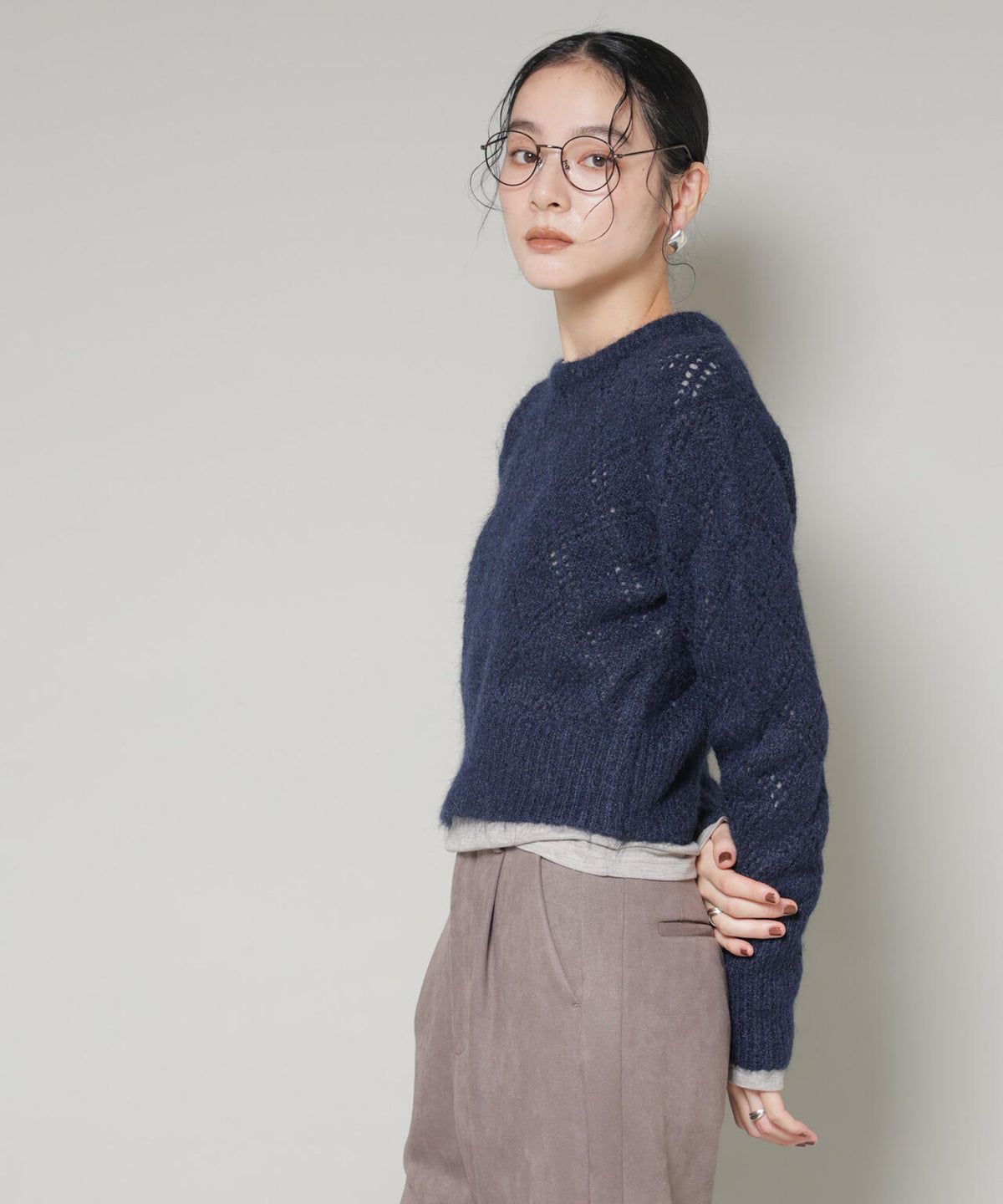 ヘアリー透かしダイヤ柄ニットプルオーバー