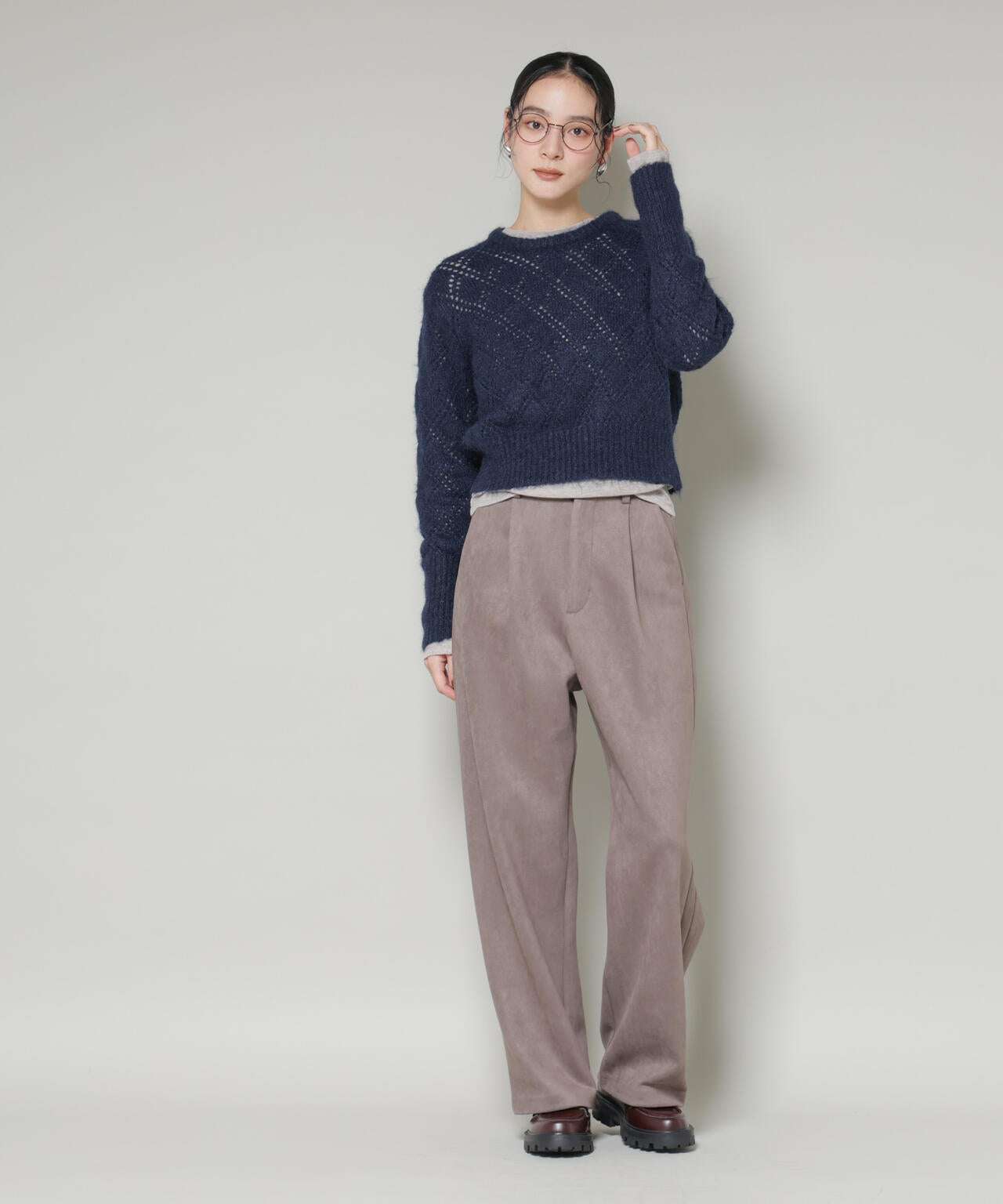 ヘアリー透かしダイヤ柄ニットプルオーバー