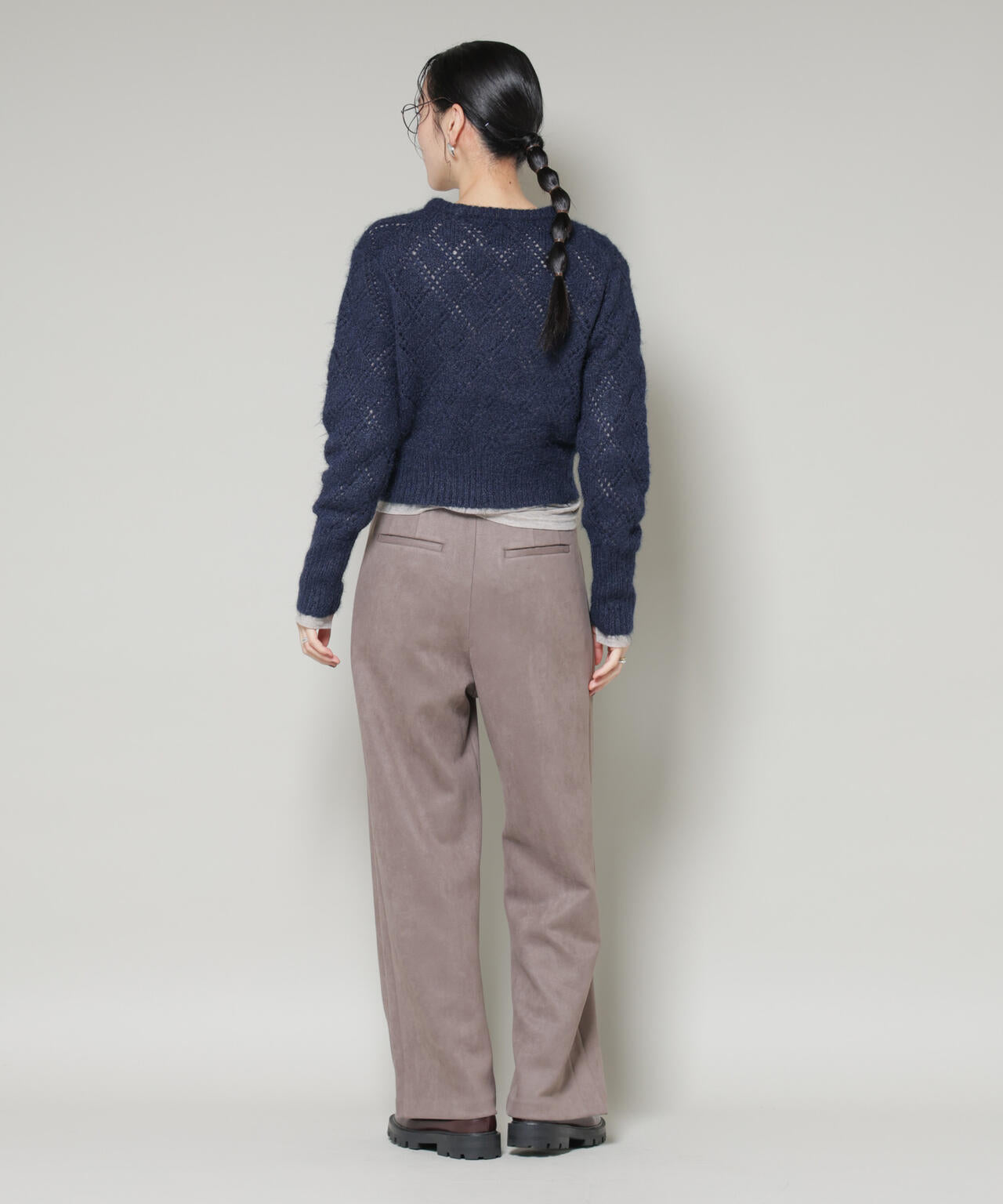 ヘアリー透かしダイヤ柄ニットプルオーバー