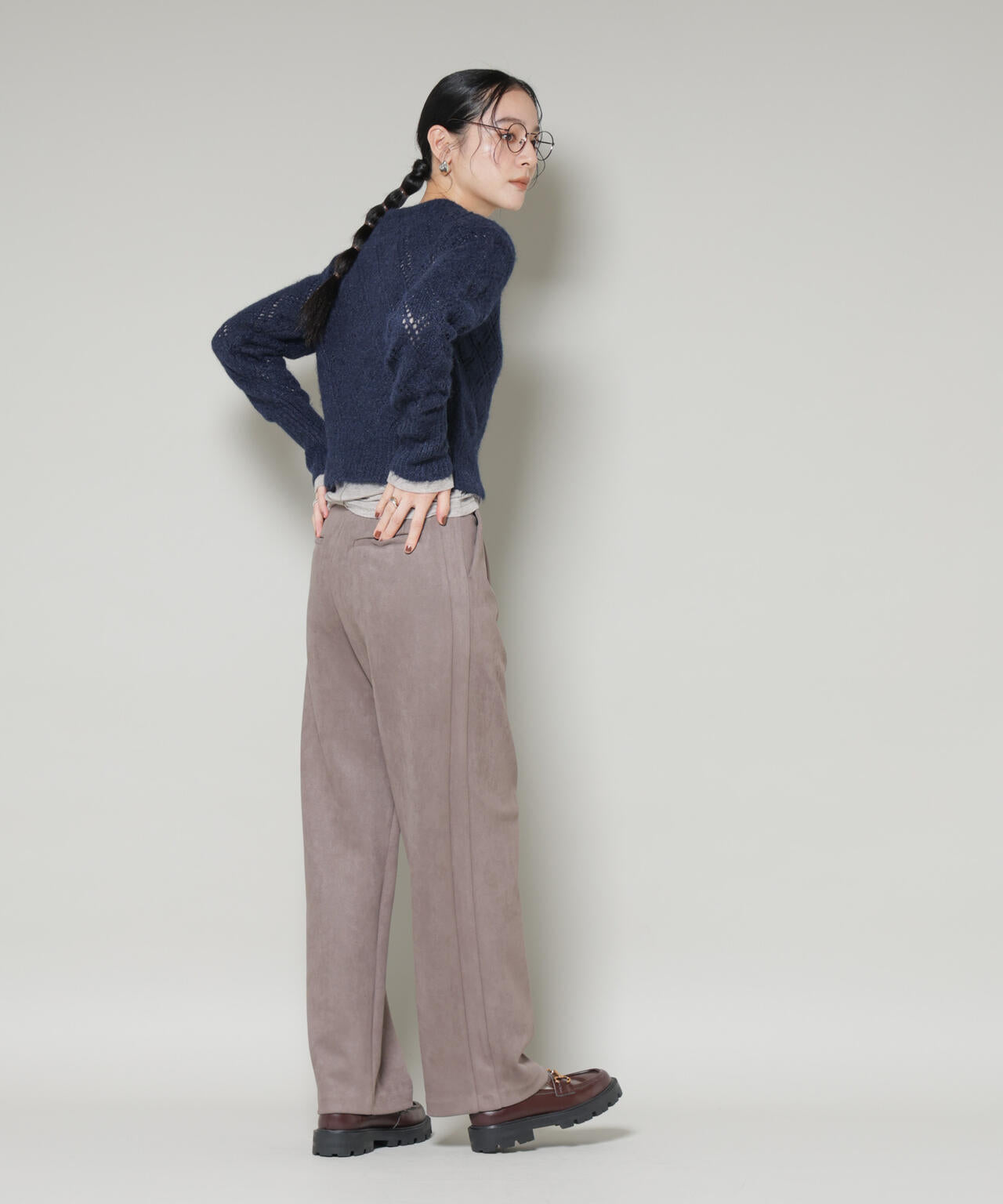 ヘアリー透かしダイヤ柄ニットプルオーバー