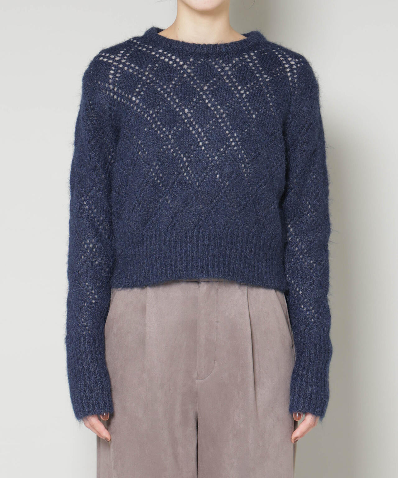 ヘアリー透かしダイヤ柄ニットプルオーバー