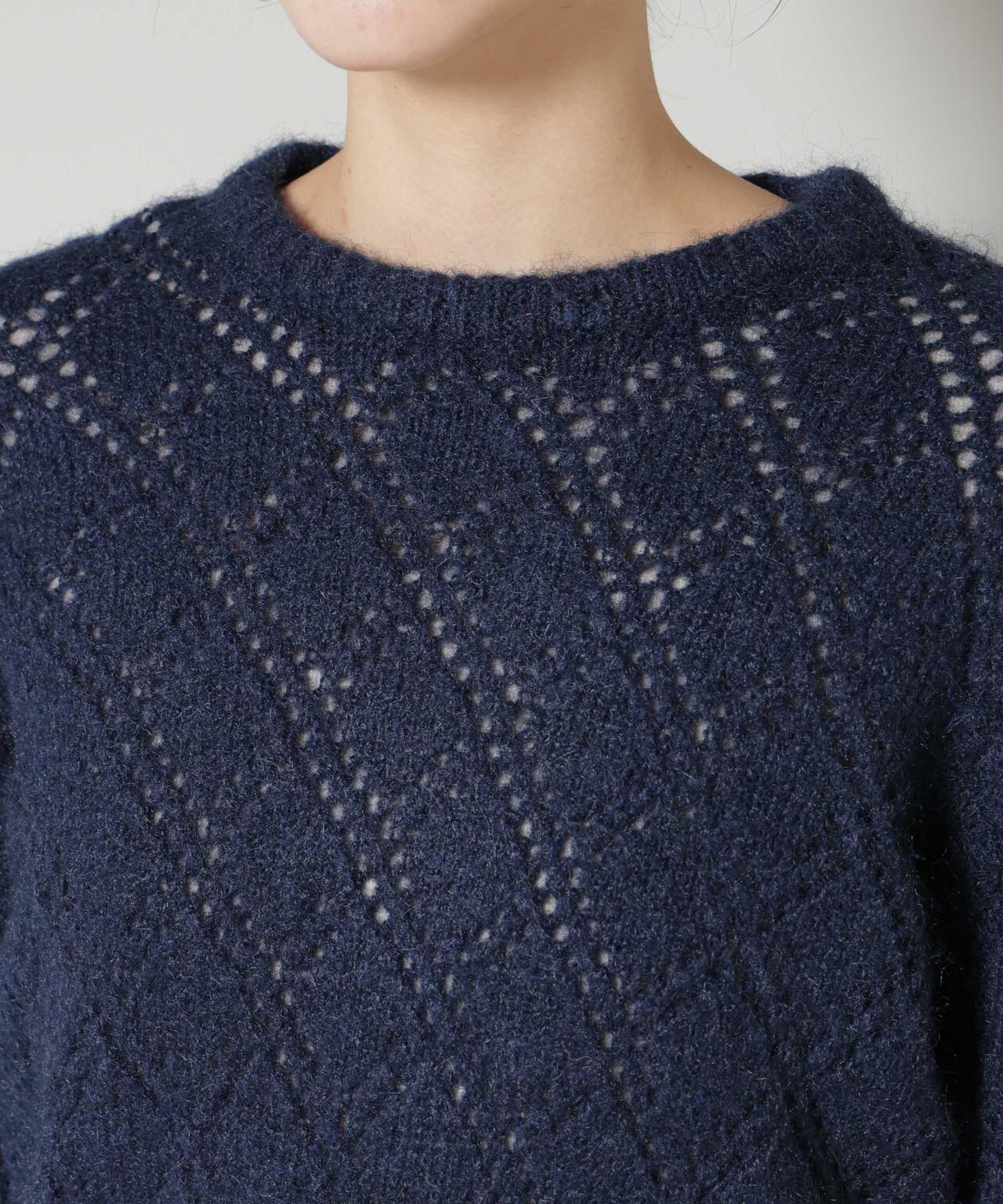 ヘアリー透かしダイヤ柄ニットプルオーバー