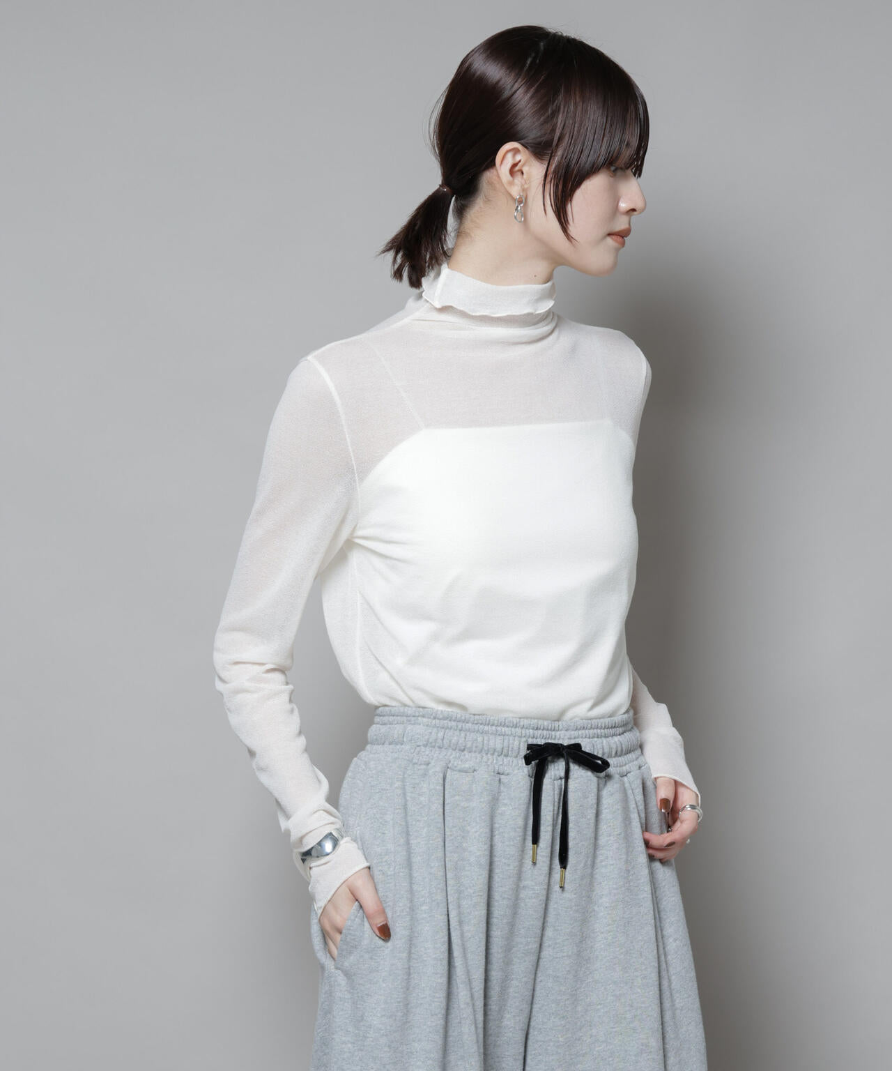 梨地シアータートルカットトップス