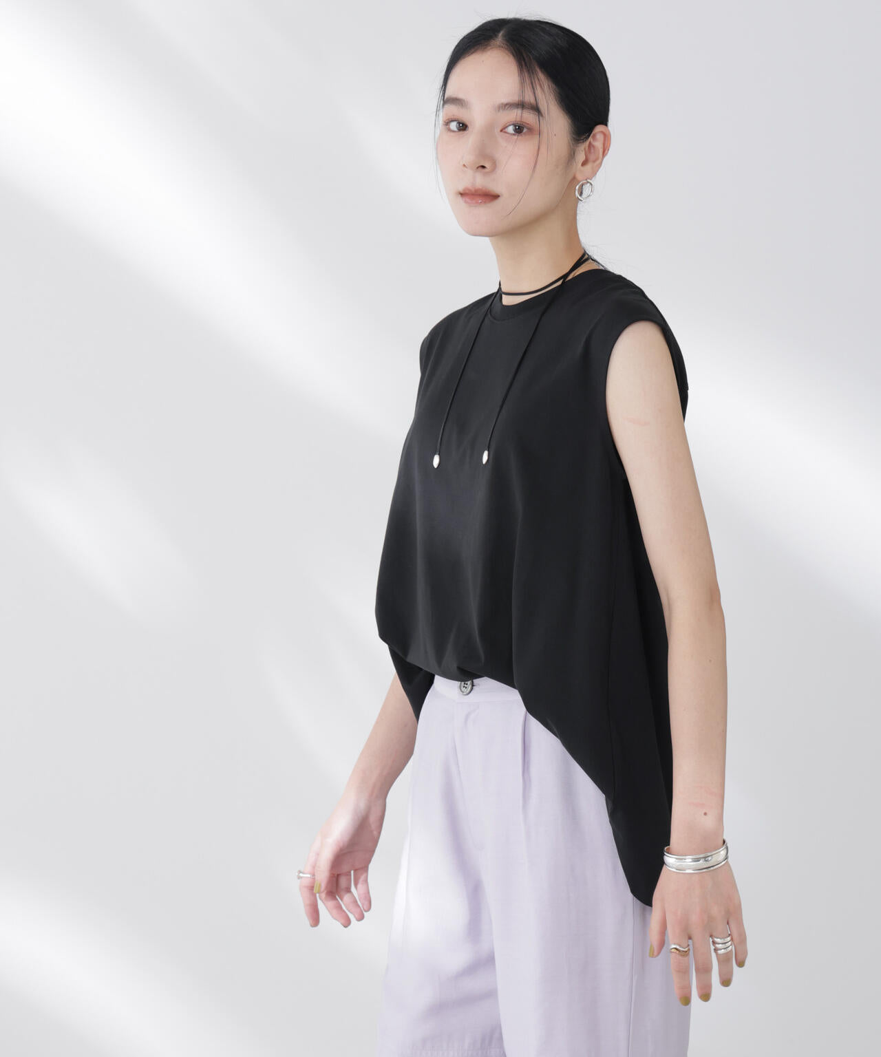 NANOFINE強撚コットンノースリーブトップス