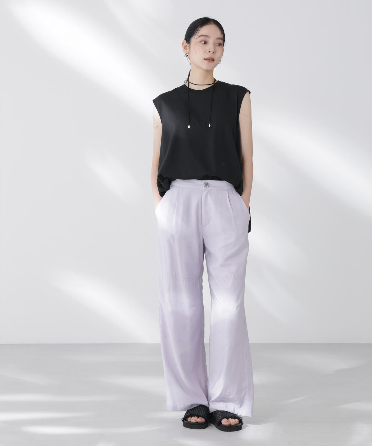 NANOFINE強撚コットンノースリーブトップス