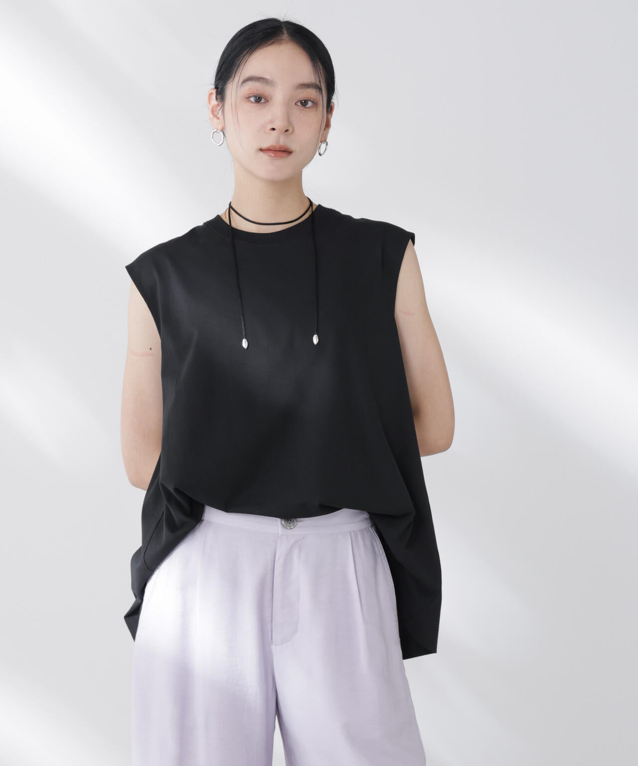 NANOFINE強撚コットンノースリーブトップス