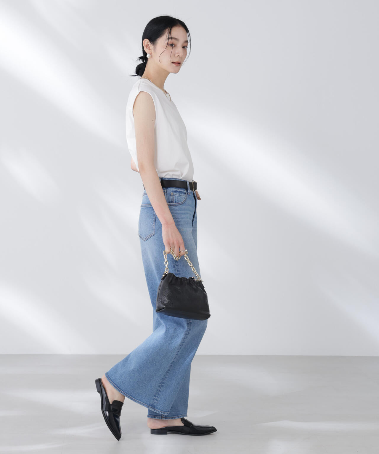 NANOFINE強撚コットンノースリーブトップス