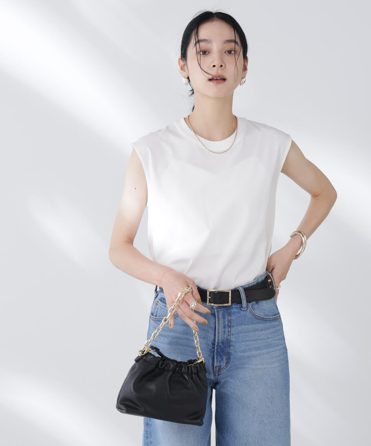 NANOFINE強撚コットンノースリーブトップス