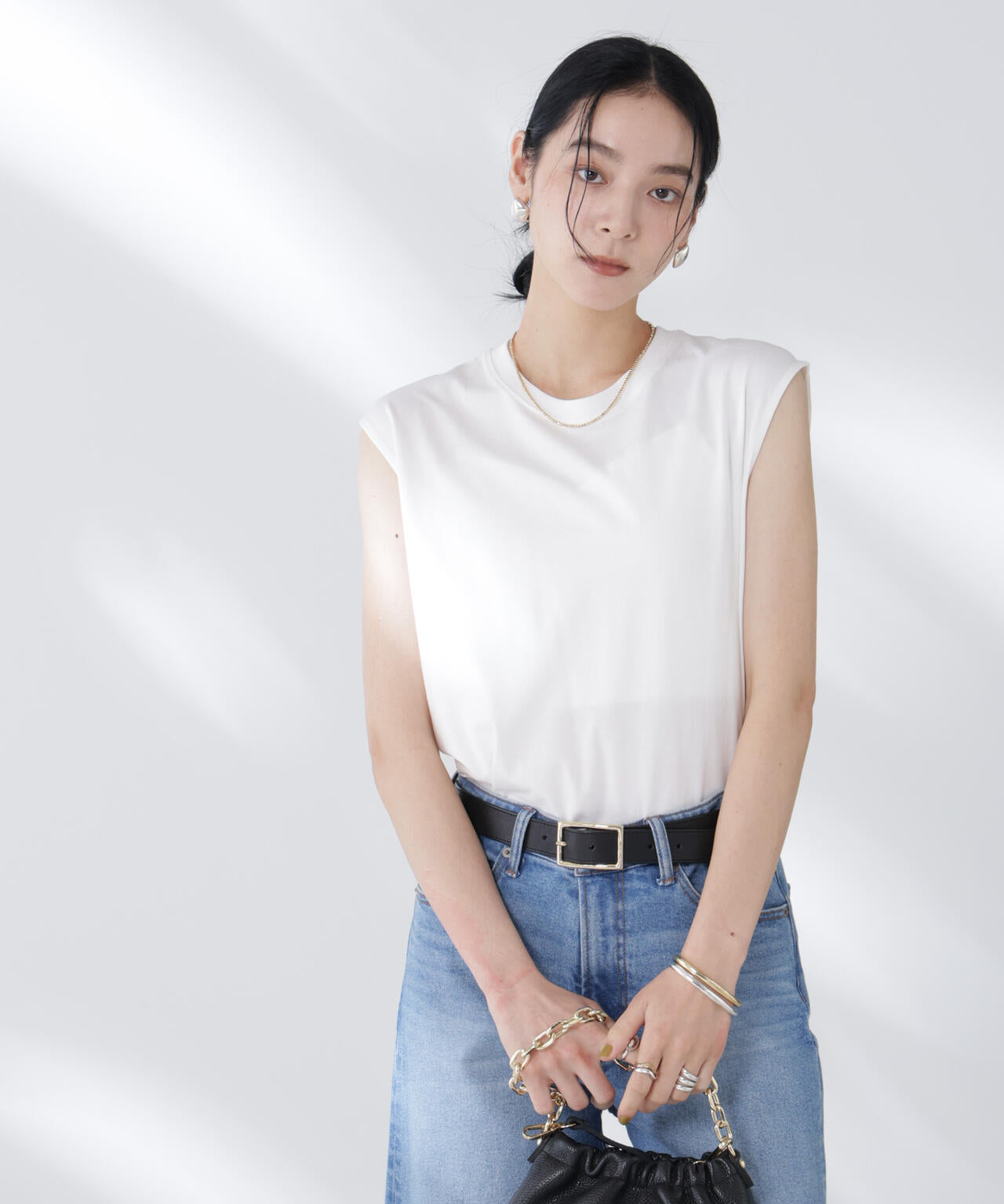 NANOFINE強撚コットンノースリーブトップス