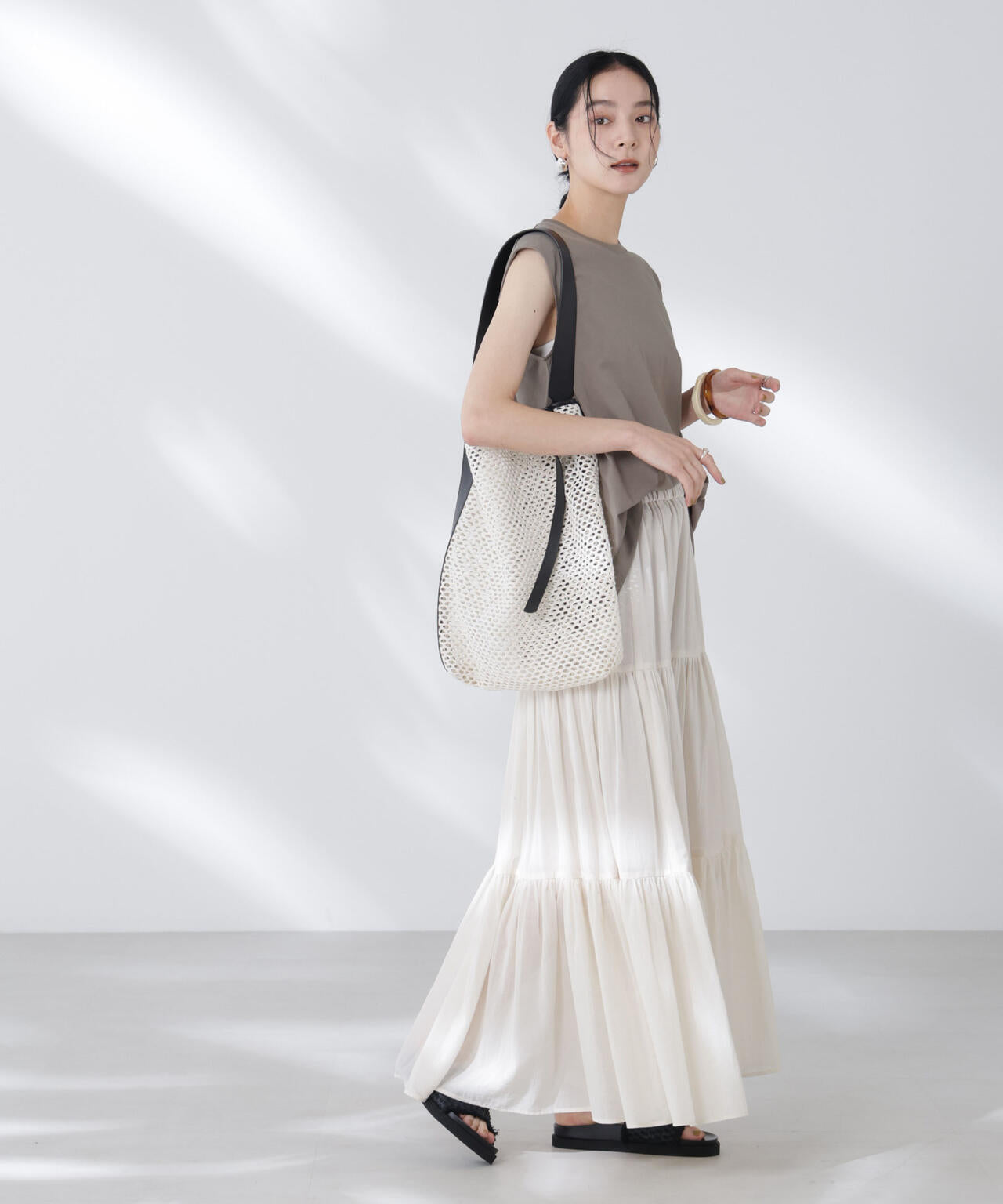 NANOFINE強撚コットンノースリーブトップス