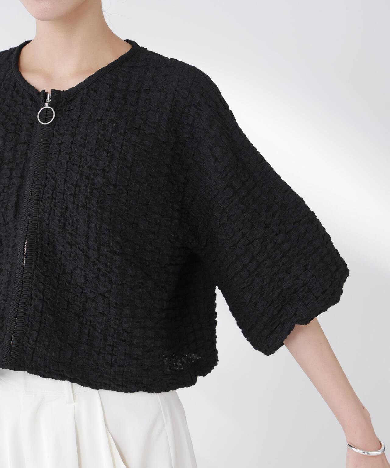 フクレシャーリングzipカーディガン