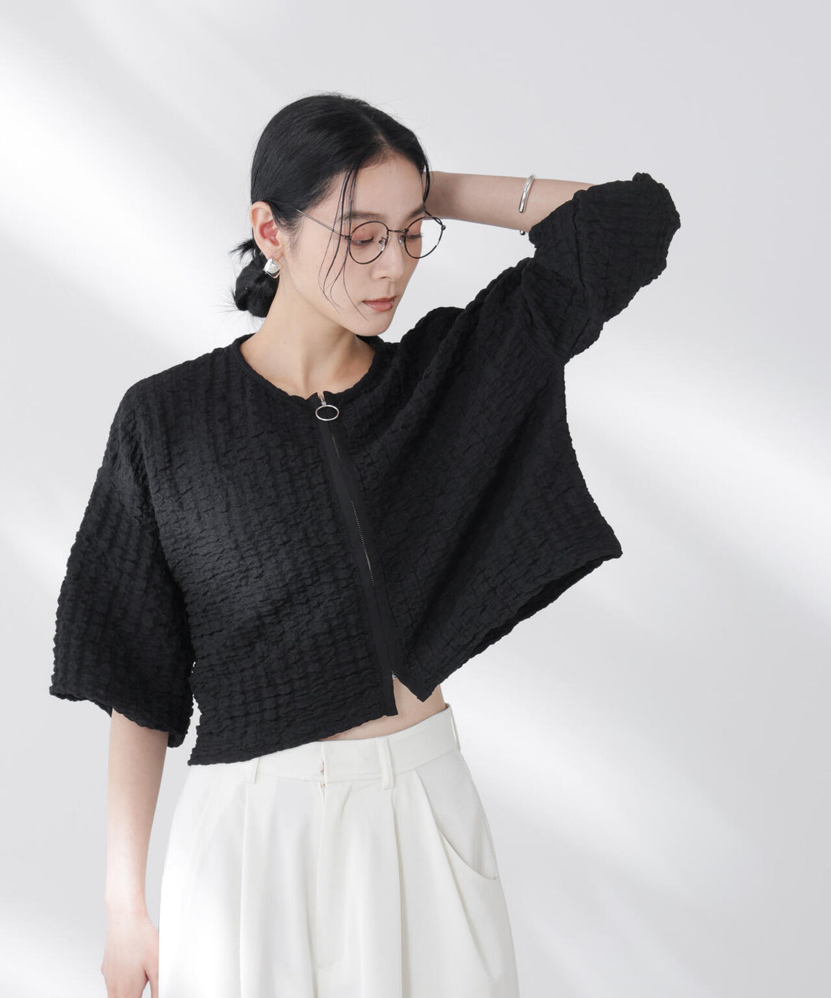 フクレシャーリングzipカーディガン
