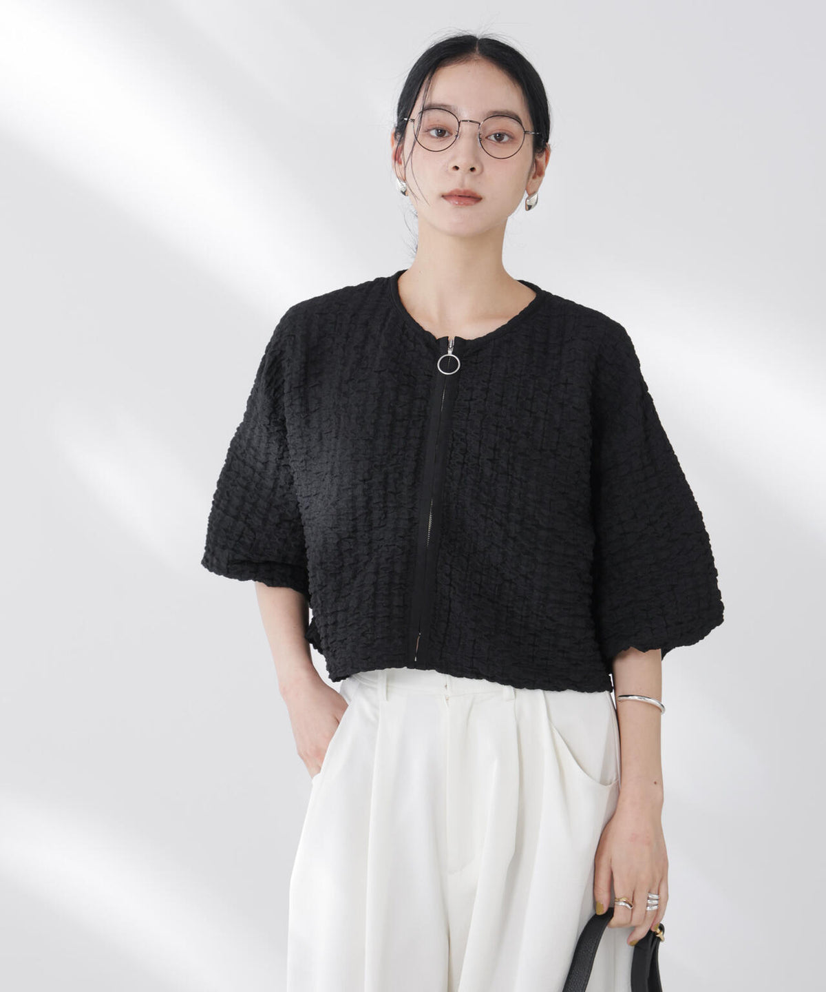 フクレシャーリングzipカーディガン