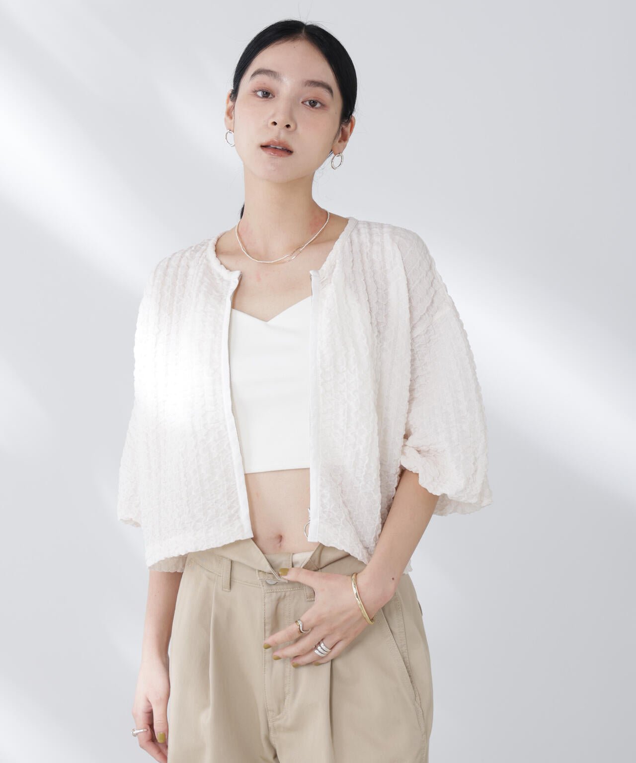 フクレシャーリングzipカーディガン