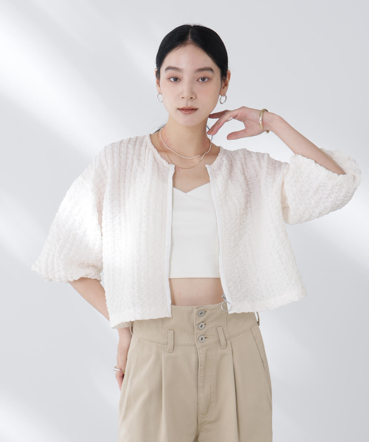 フクレシャーリングzipカーディガン