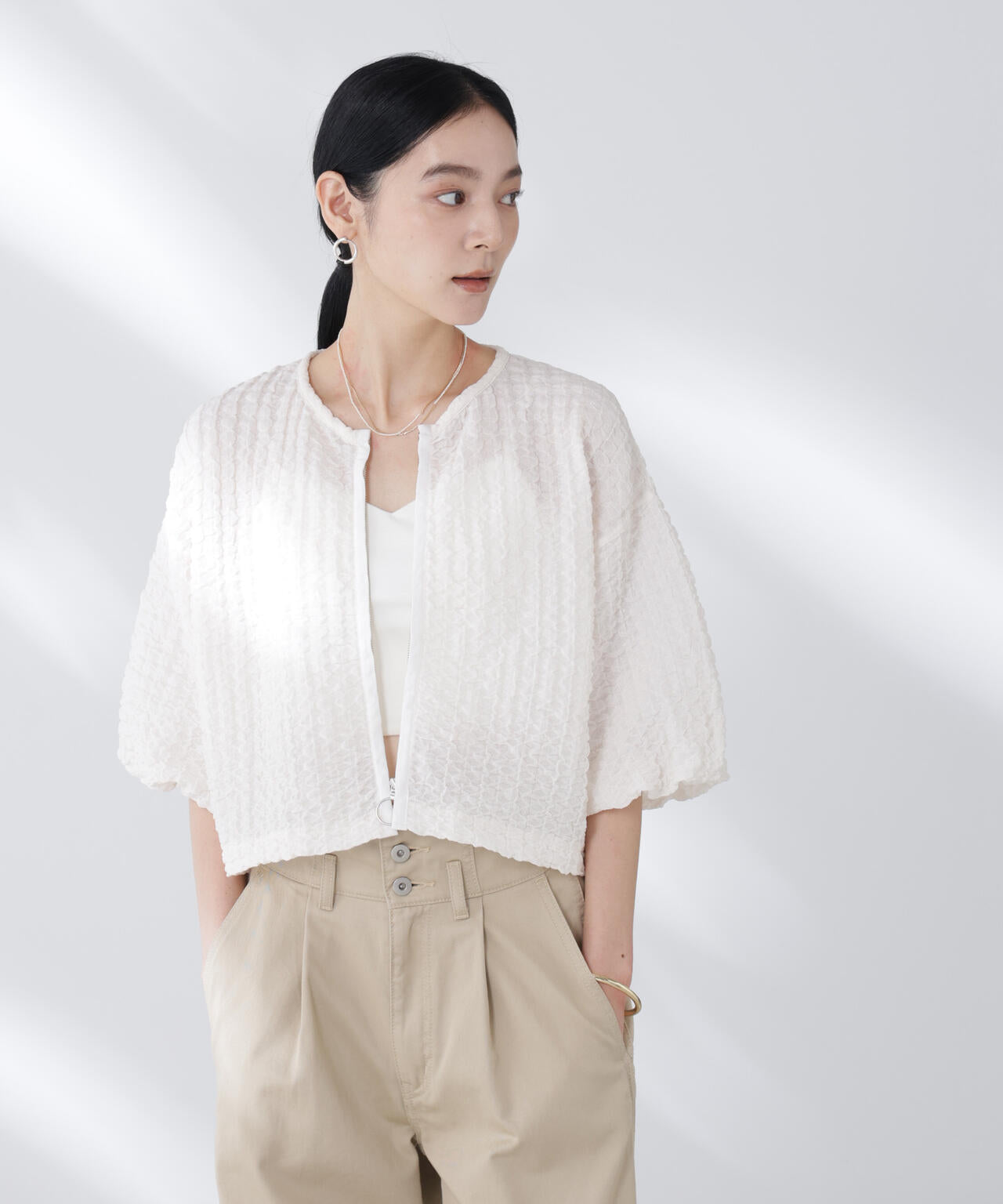 フクレシャーリングzipカーディガン