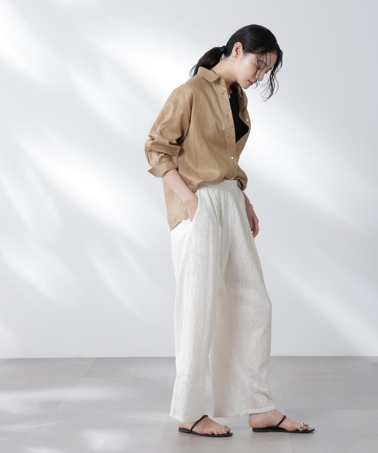 made in india カットワークジャカードパンツ(セットアップ可)