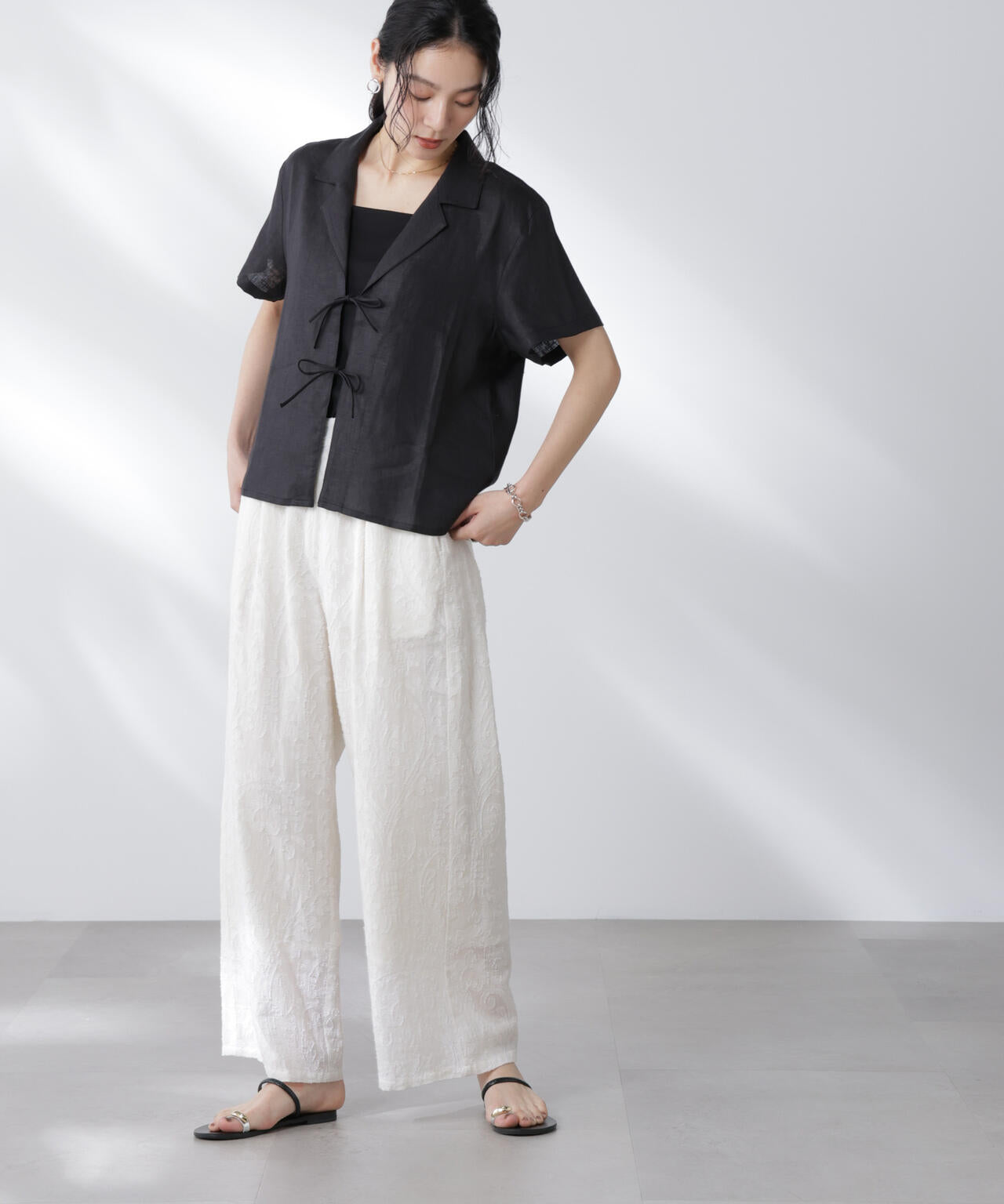 made in india カットワークジャカードパンツ(セットアップ可)