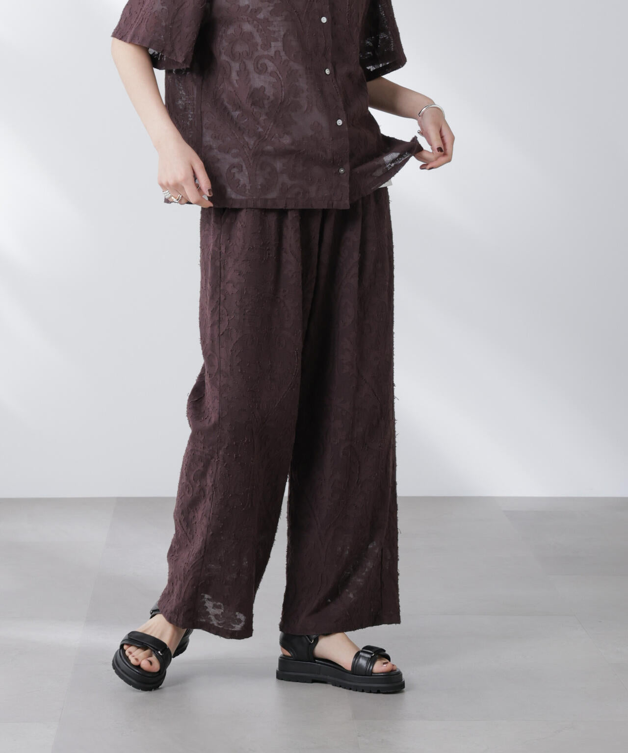 made in india カットワークジャカードパンツ(セットアップ可)