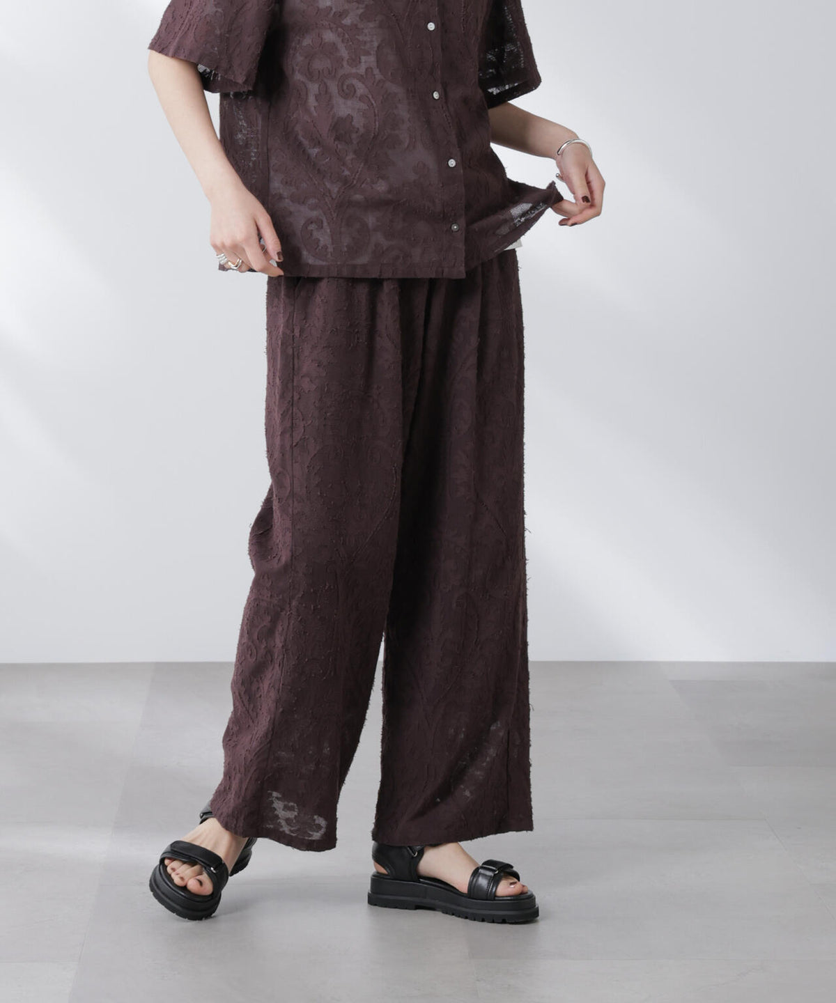 made in india カットワークジャカードパンツ(セットアップ可)