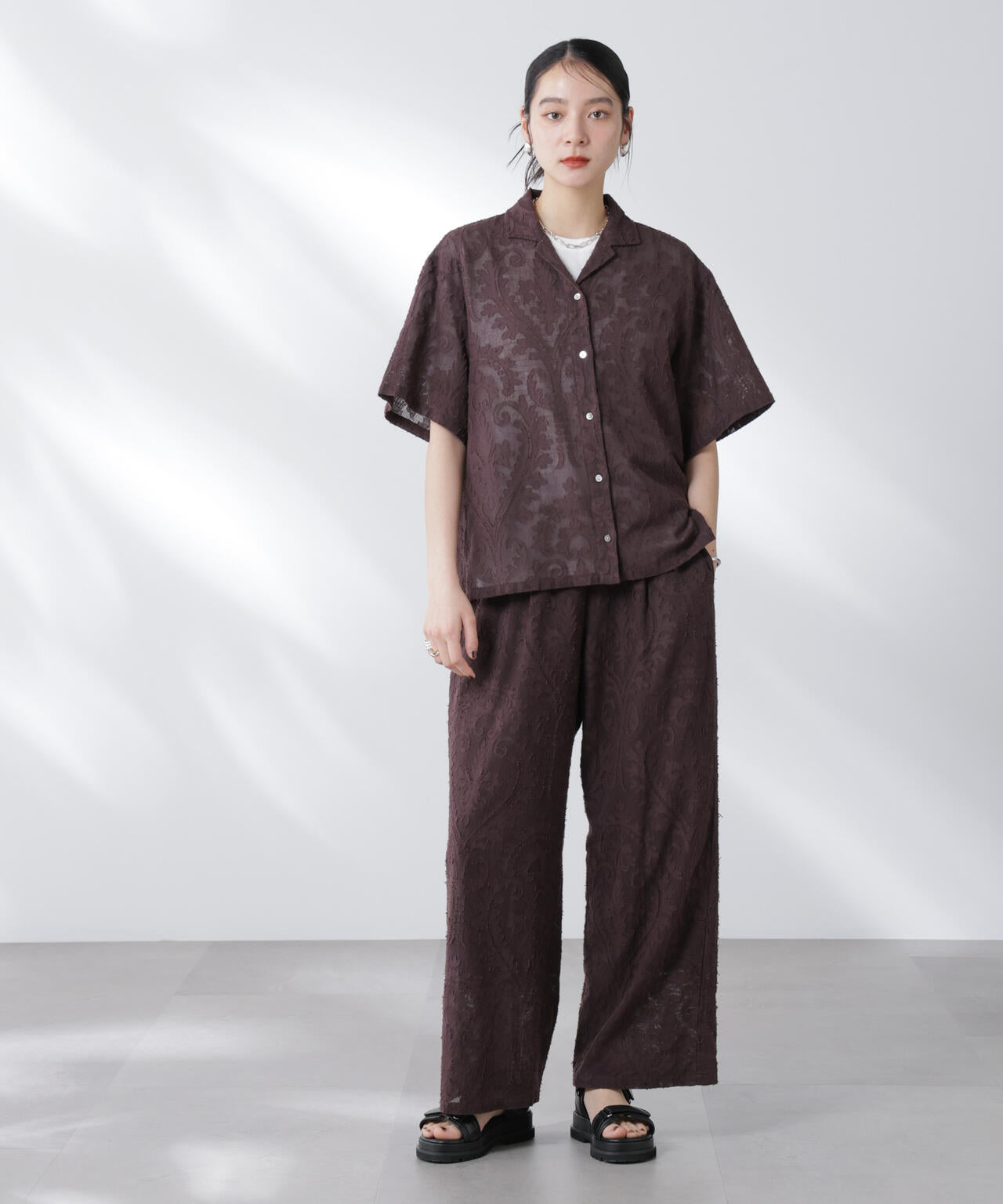 made in india カットワークジャカードパンツ(セットアップ可)