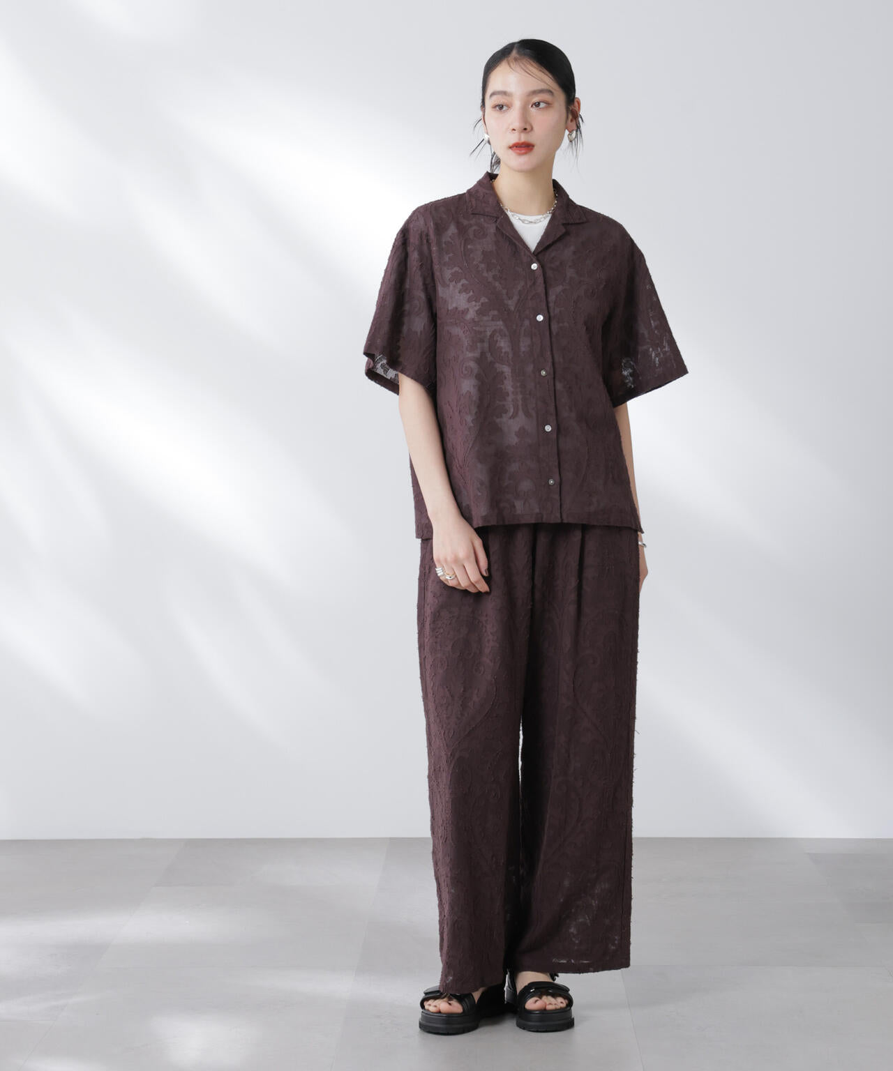 made in india カットワークジャカードパンツ(セットアップ可)