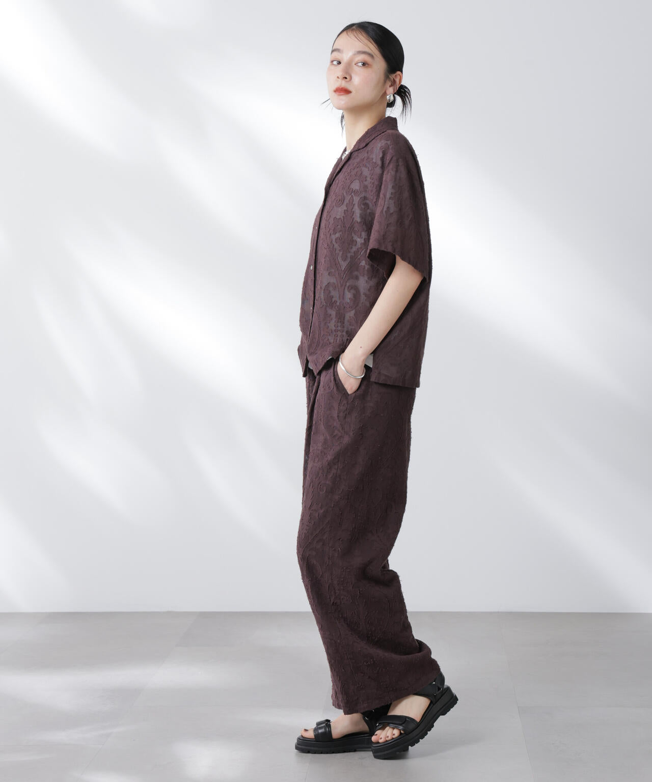 made in india カットワークジャカードパンツ(セットアップ可)