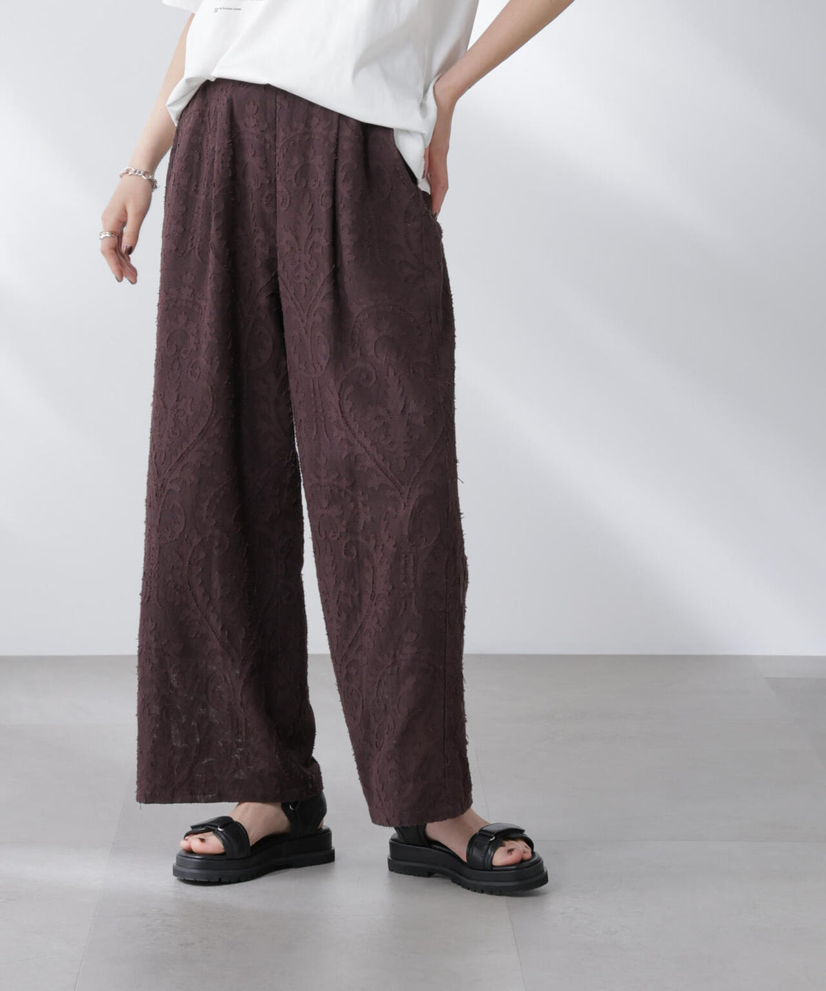 made in india カットワークジャカードパンツ(セットアップ可)