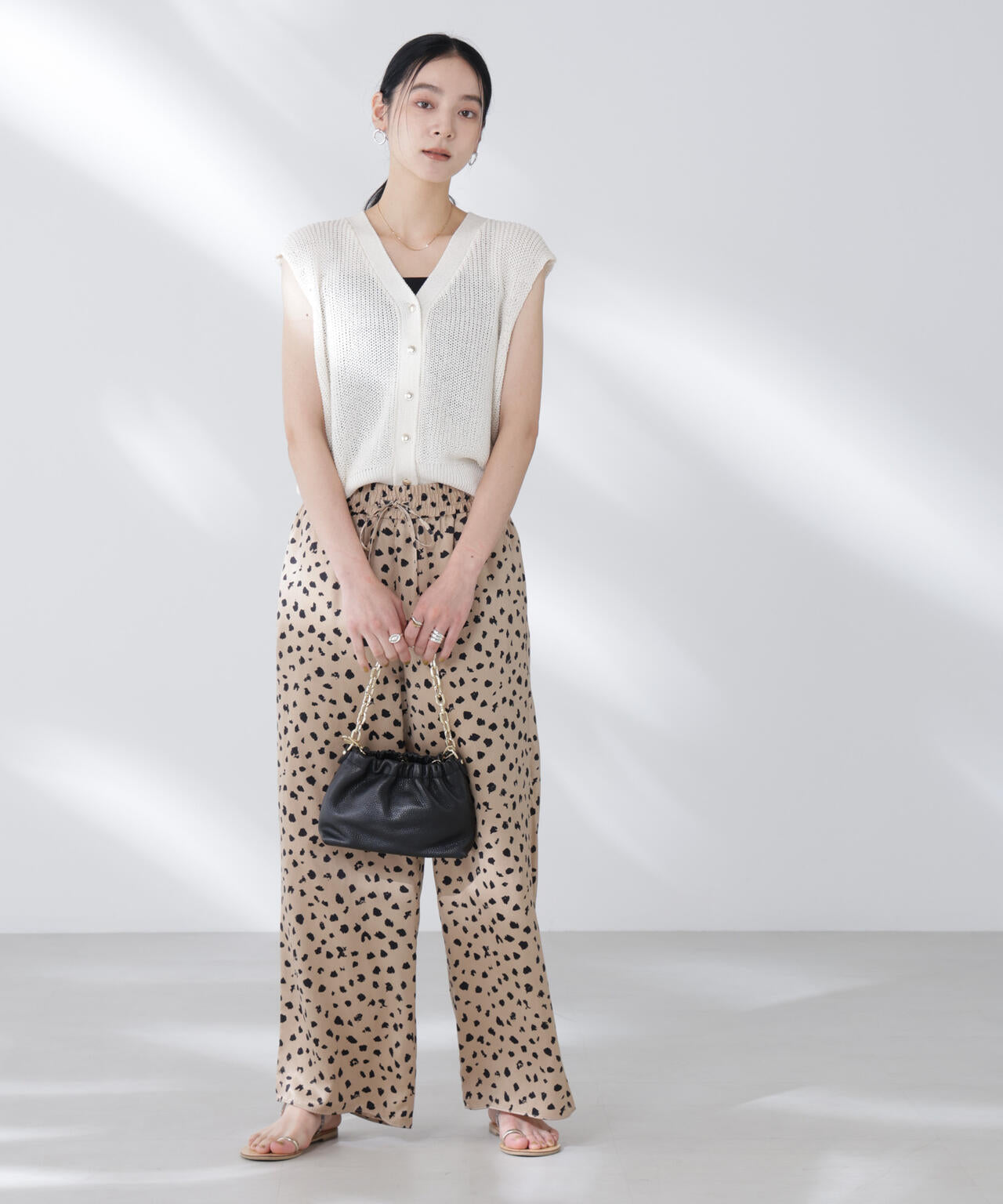 レオパードプリントイージーワイドパンツ