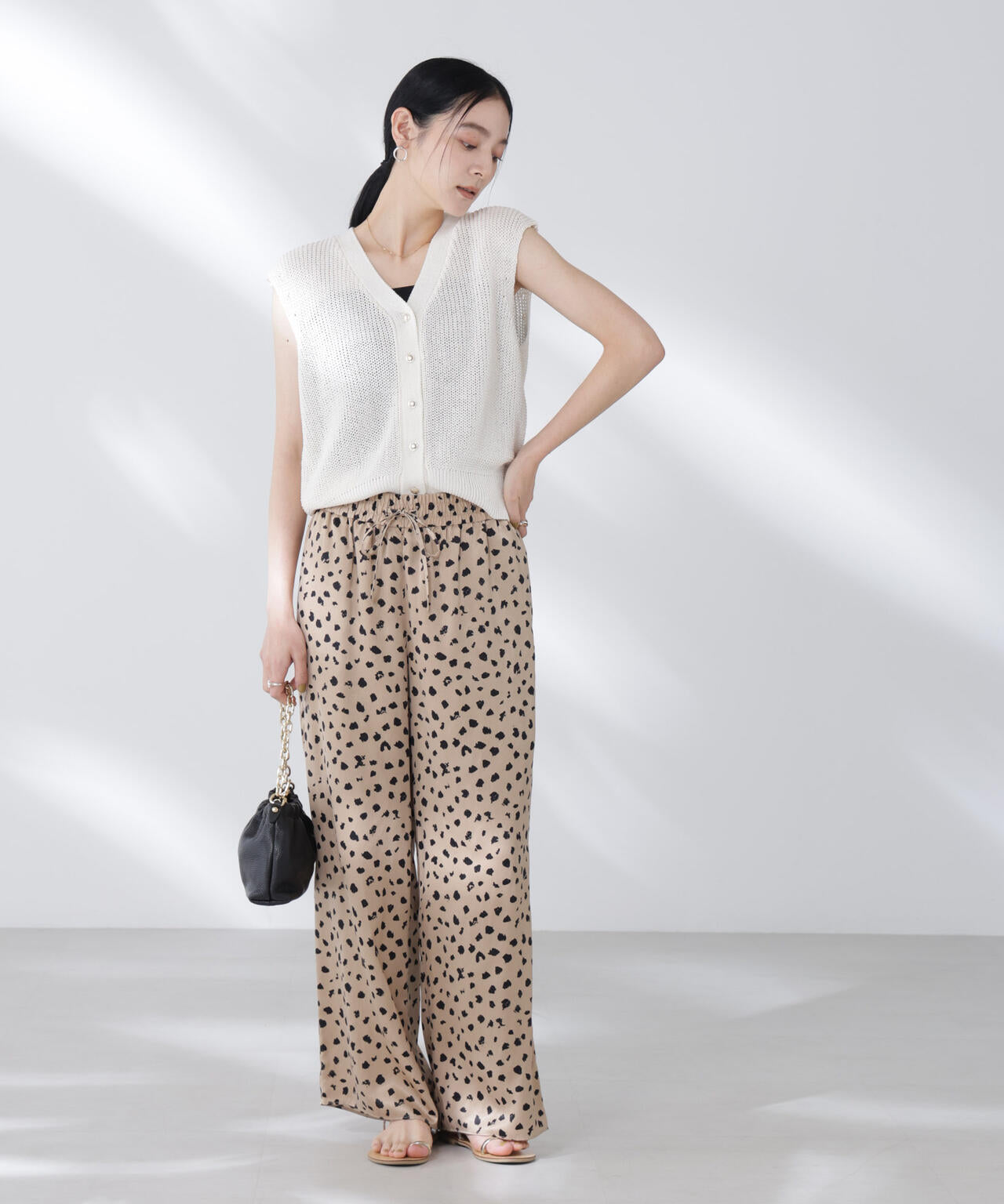 レオパードプリントイージーワイドパンツ