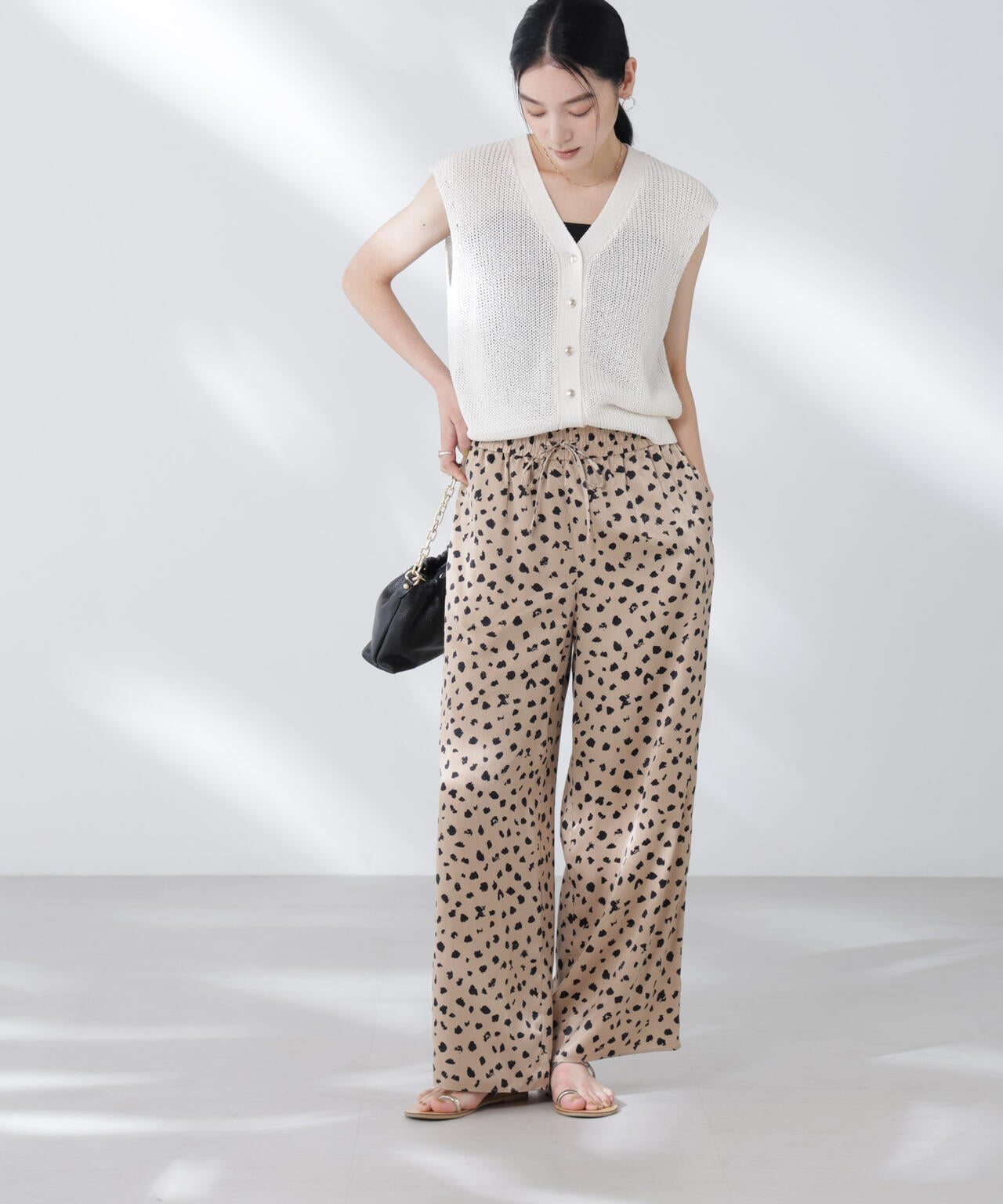 レオパードプリントイージーワイドパンツ