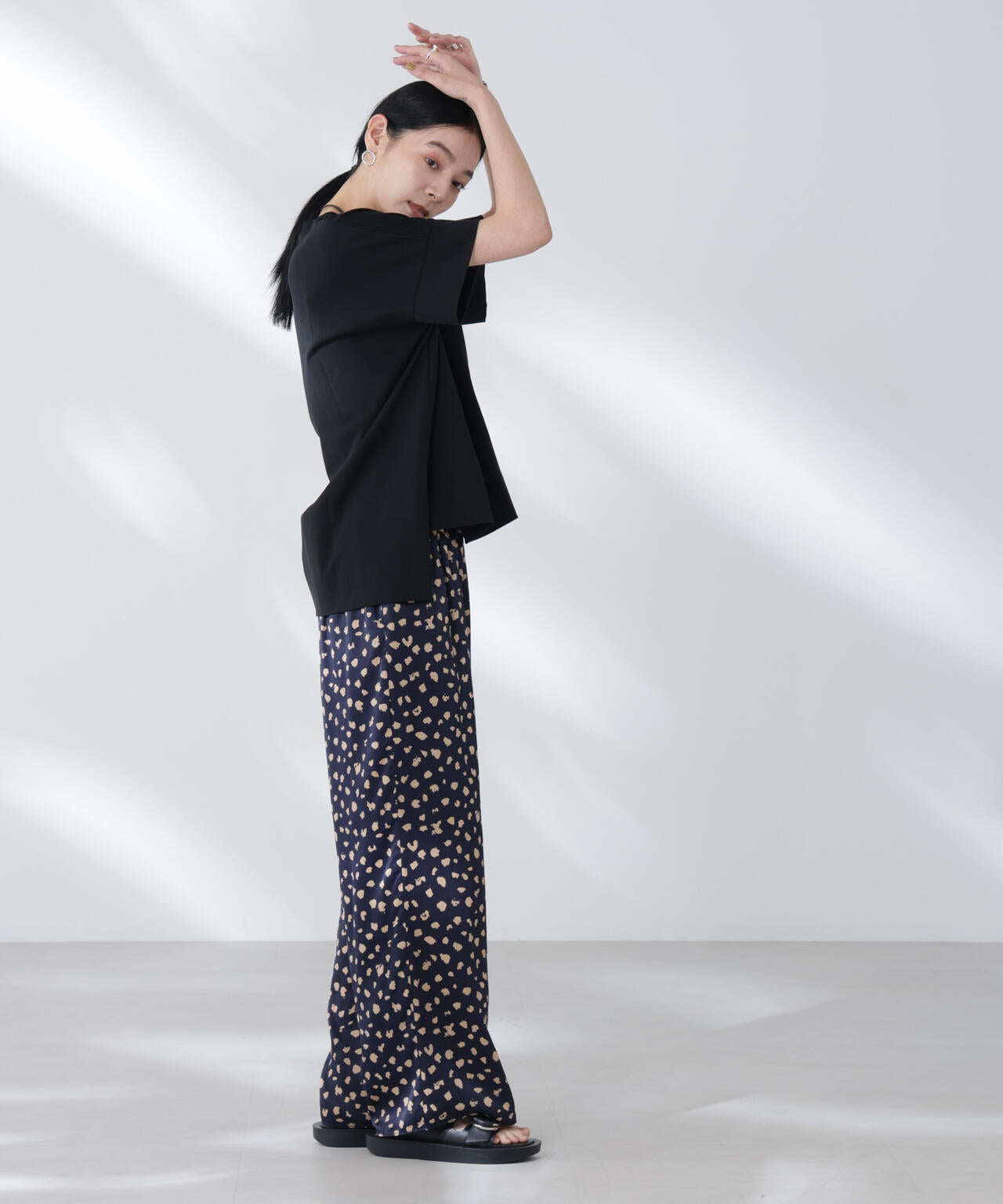 レオパードプリントイージーワイドパンツ