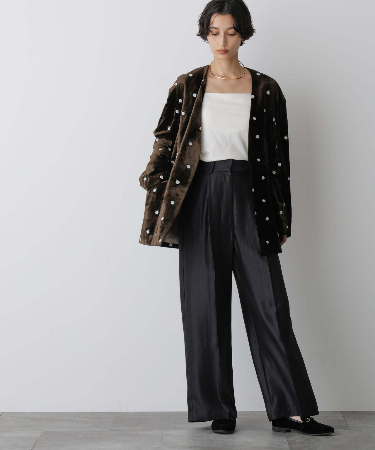 「STEVELOUR」サテンタックワイドパンツ(セットアップ可)