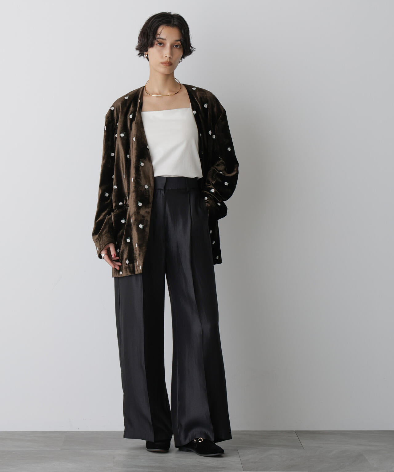 「STEVELOUR」サテンタックワイドパンツ(セットアップ可)