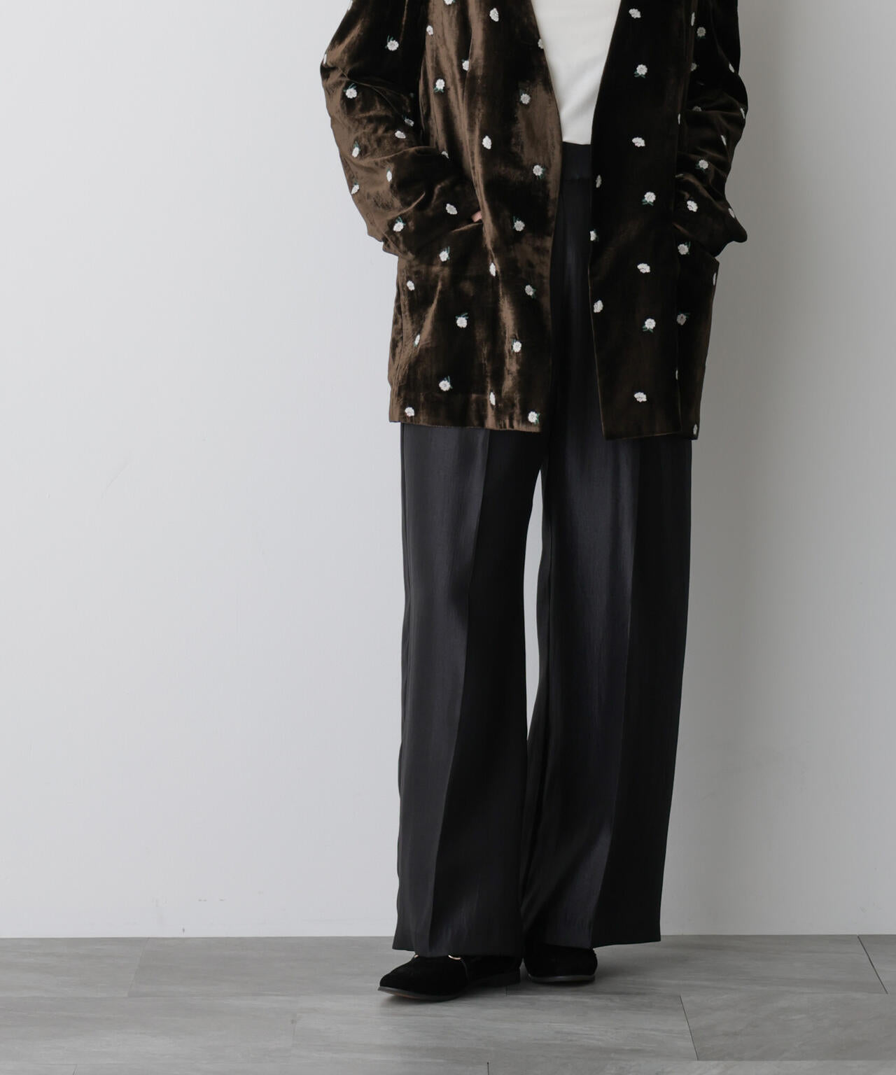 「STEVELOUR」サテンタックワイドパンツ(セットアップ可)