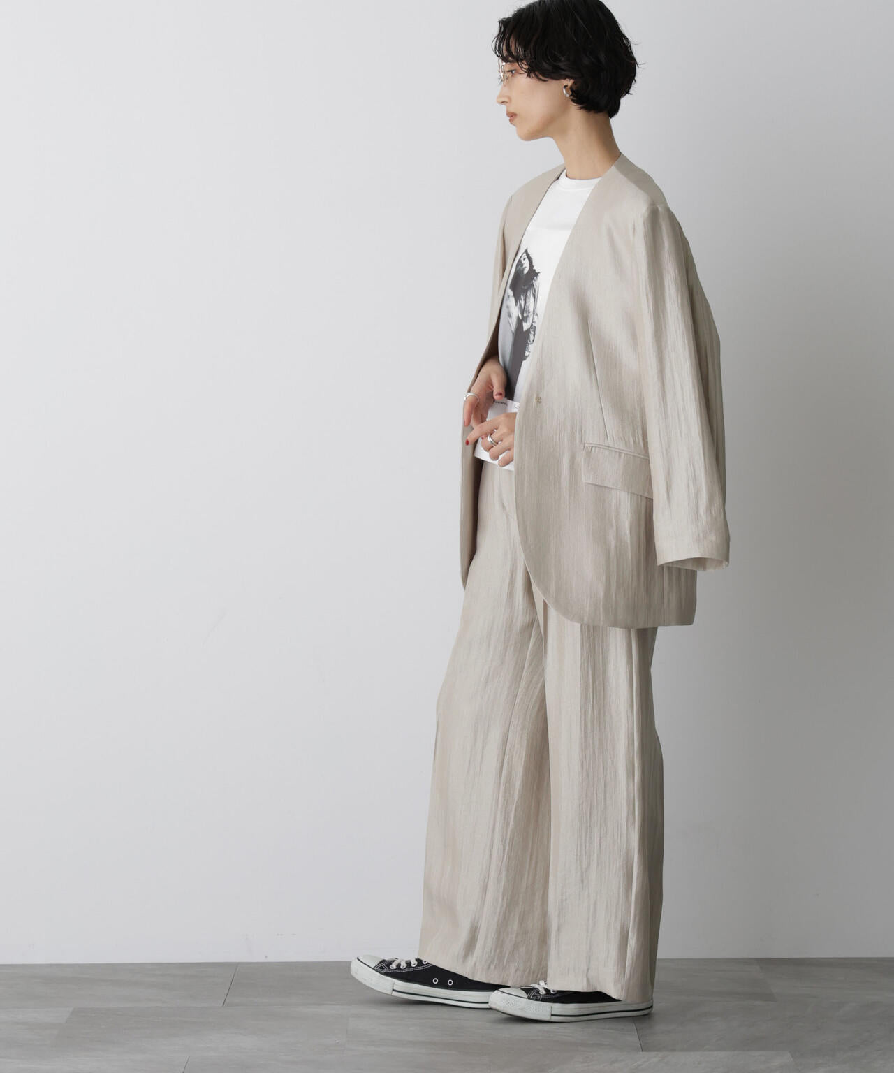 「STEVELOUR」サテンタックワイドパンツ(セットアップ可)