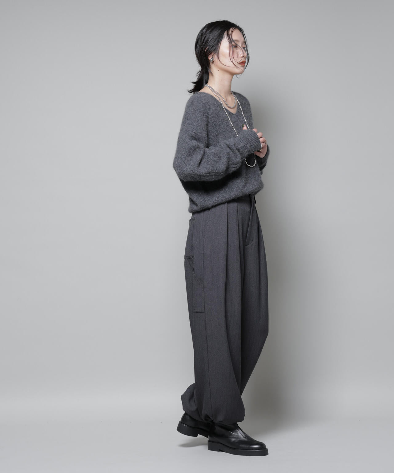 ヘリンボンツイードペインタードロストパンツ